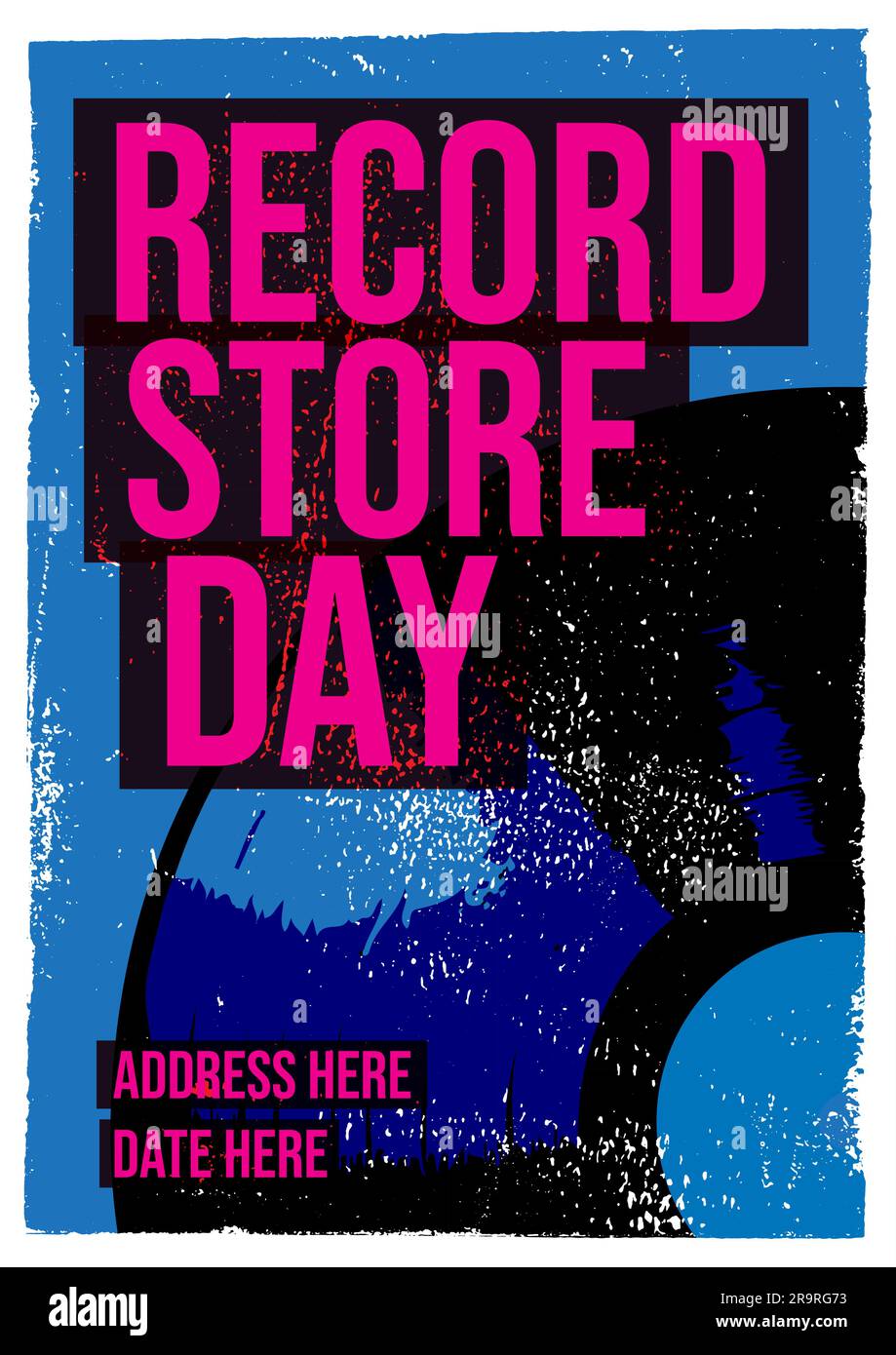 Plattenladen-Tag Gig – Flyer-Vorlage für Poster, T-Shirt-Design mit Schallplatten-Retro-Musik Stock Vektor