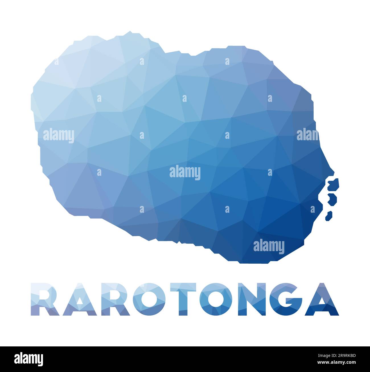 Niedrige Poly-Karte von Rarotonga. Geometrische Darstellung der Insel. Rarotonga polygonale Karte. Technologie, Internet, Netzwerkkonzept. Vektordarstellung. Stock Vektor