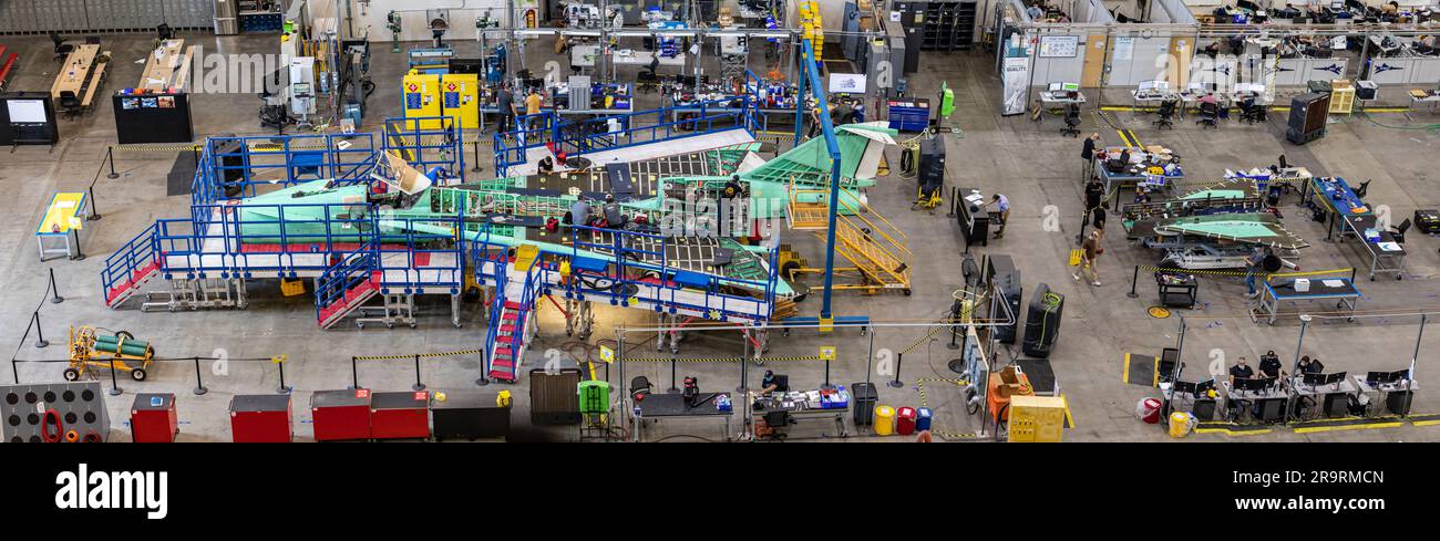 Die Lockheed Martin FTIS-Veranstaltung „Sensors and from Above“ fand am 18. Juli 2022 in Palmdale, Kalifornien, statt und zeigte Sensorvorführungen und Technologiedisplays. Stockfoto