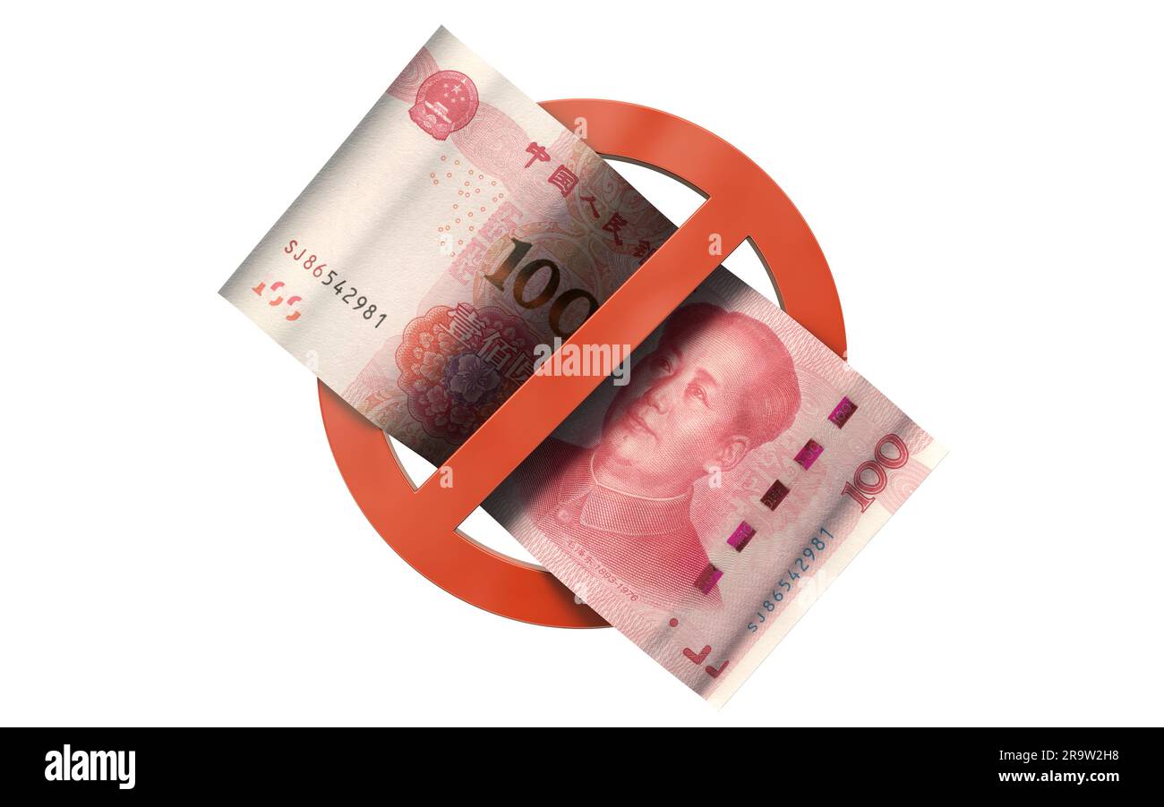 Isolierter chinesischer 200-Yuan-Schein durchgestrichen Stockfoto