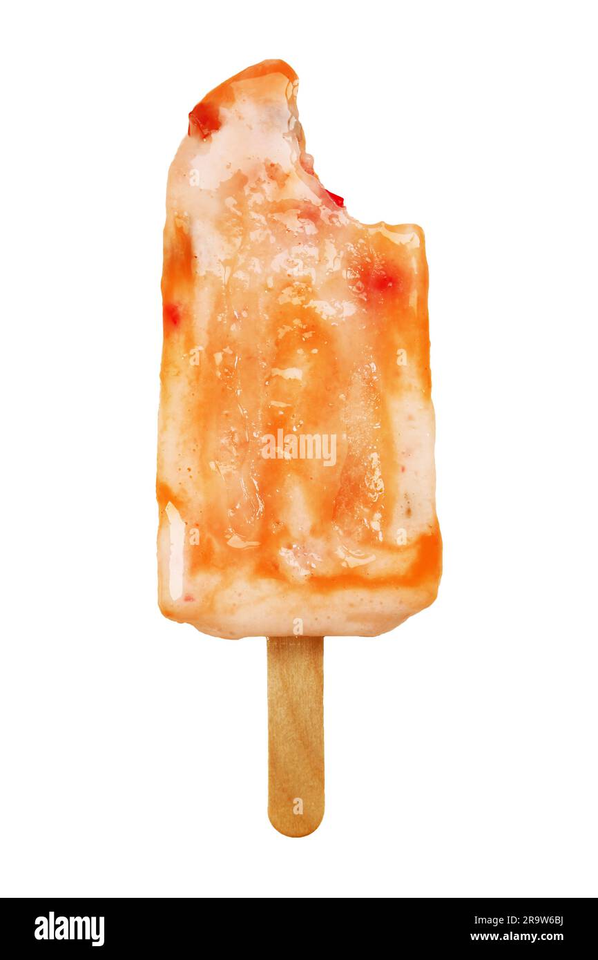 Bitten Orange und Yoghurt Ice Cream Bar isoliert auf weißem Hintergrund Stockfoto