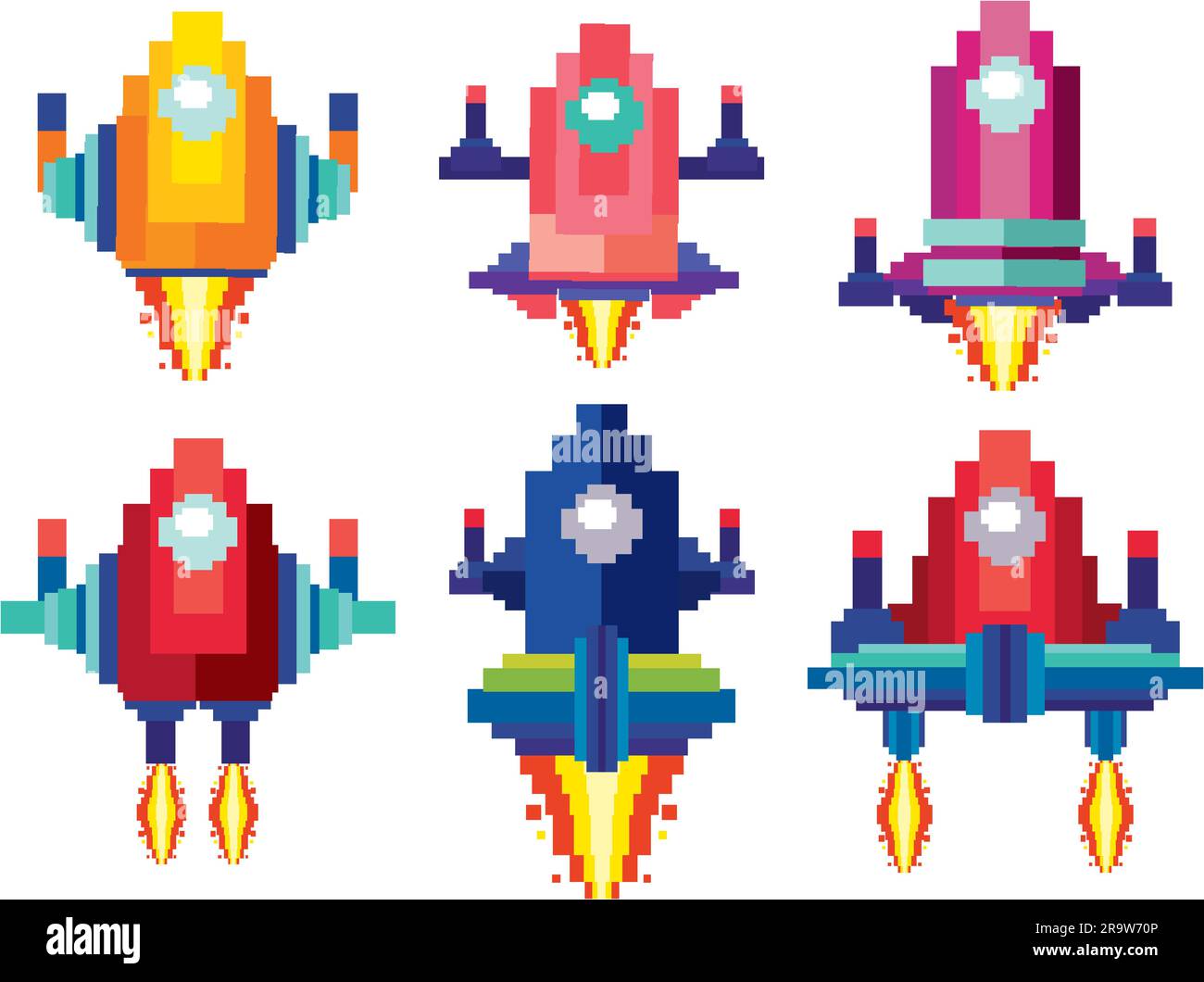 Retro Pixel Rocket Vector Illustration Stock Vektor
