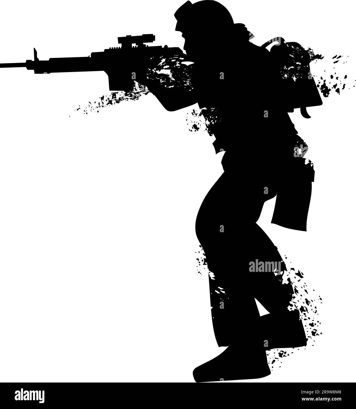vektorsilhouette eines bewaffneten Soldaten mit einem Maschinengewehr EPS10 Stock Vektor