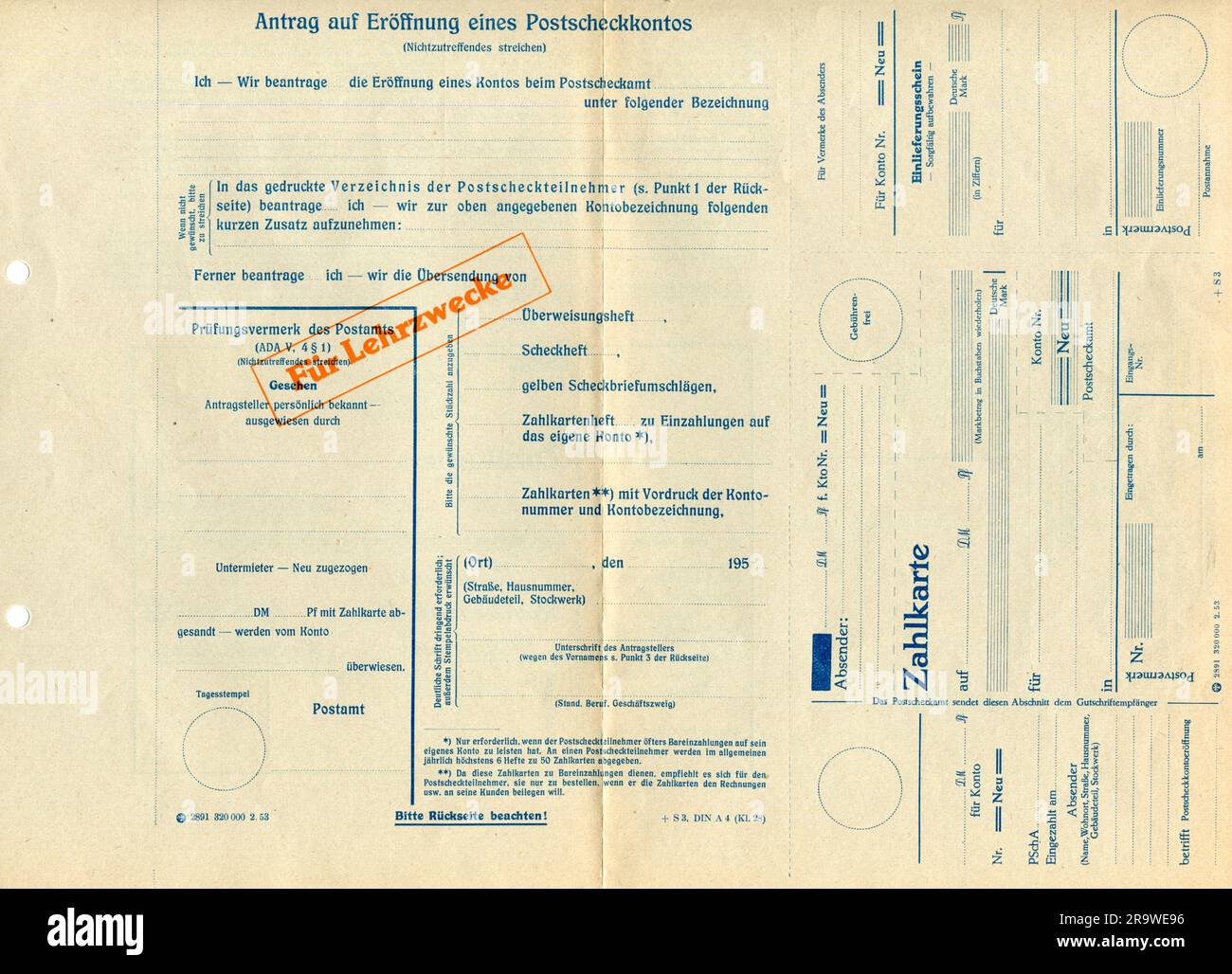 Post, Formular, deutsche Bundespost, ZUSÄTZLICHE-RECHTE-FREIGABE-INFO-NICHT-VERFÜGBAR Stockfoto