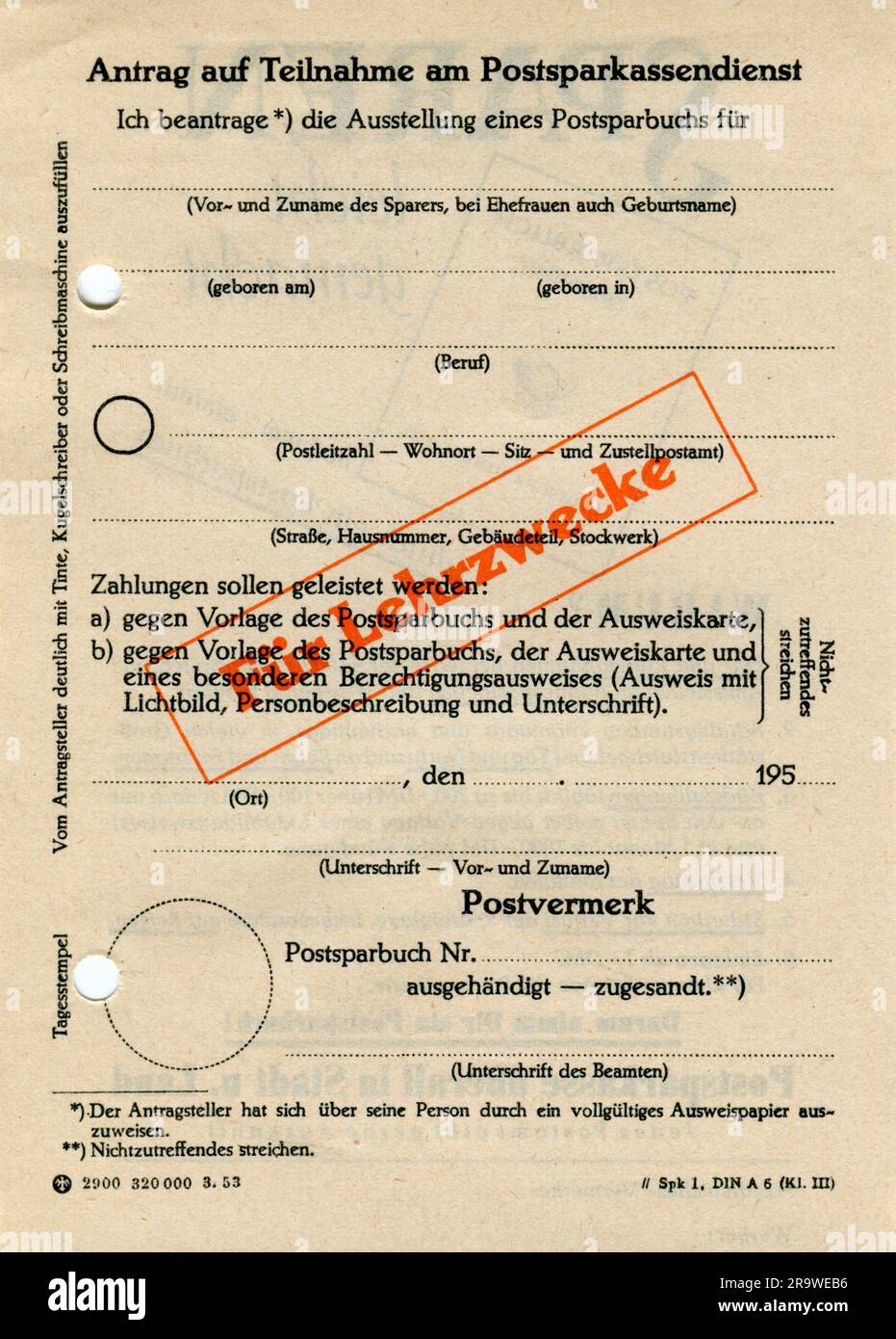 Post, Formular, deutsche Bundespost, ZUSÄTZLICHE-RECHTE-FREIGABE-INFO-NICHT-VERFÜGBAR Stockfoto