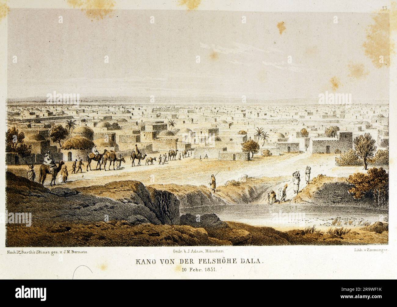 Geografie/Reise, Afrika, Nigeria, Kano, Stadtblick von den Dala-Höhen, 10,2.1851, ADDITIONAL-RIGHTS-CLEARANCE-INFO-NOT-AVAILABLE Stockfoto