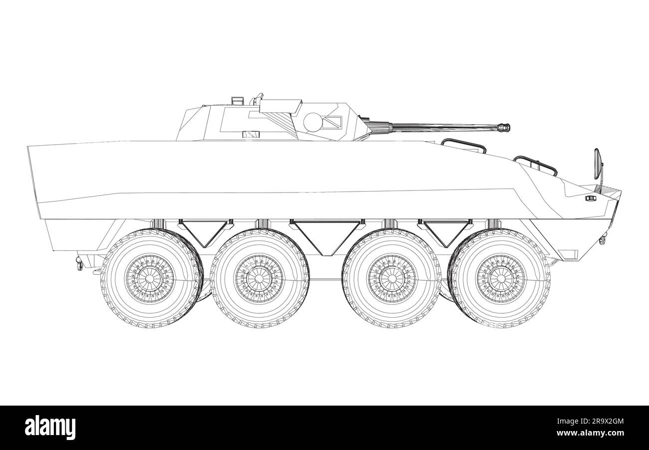 Armored-Truppentransporter. Zeichnung von Militärmaschinen-Vektorbildern. BTR. Stock Vektor