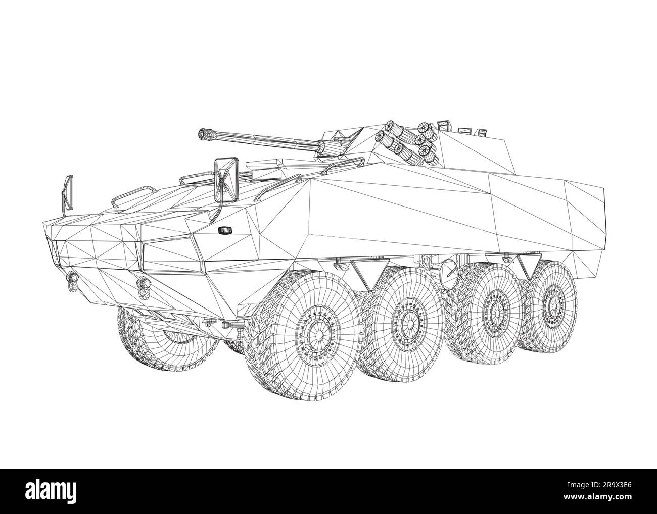 Drahtmodell-Panzertruppentransporter. Zeichnung von Militärmaschinen ...