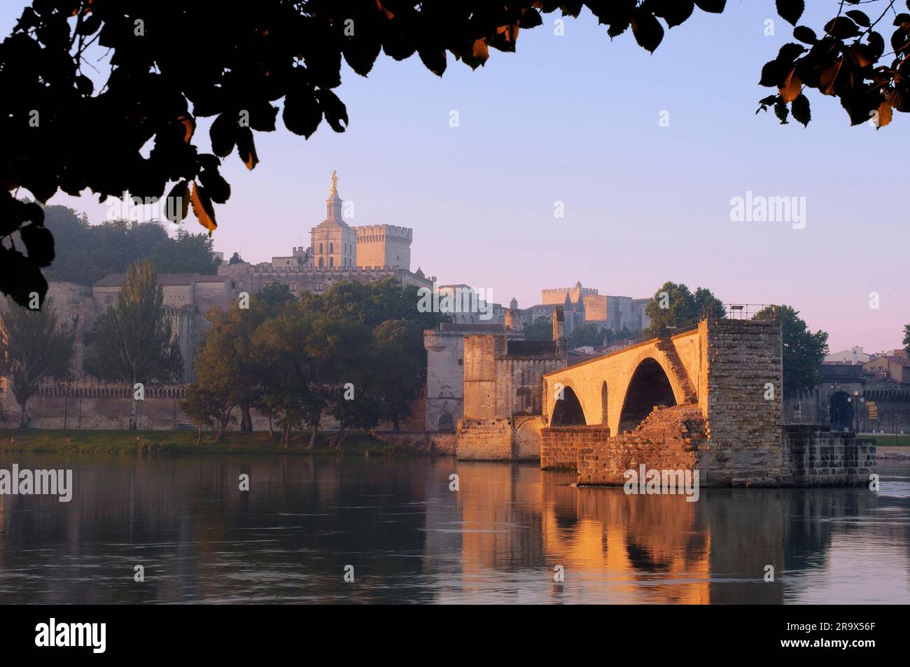 Brücke über die Rhone, Blick auf den Palast der Päpste, Pont St. Benezet, Avignon, Vaucluse, Provence-Alpes-Cote d'Azur, Südfrankreich, Rhone Stockfoto