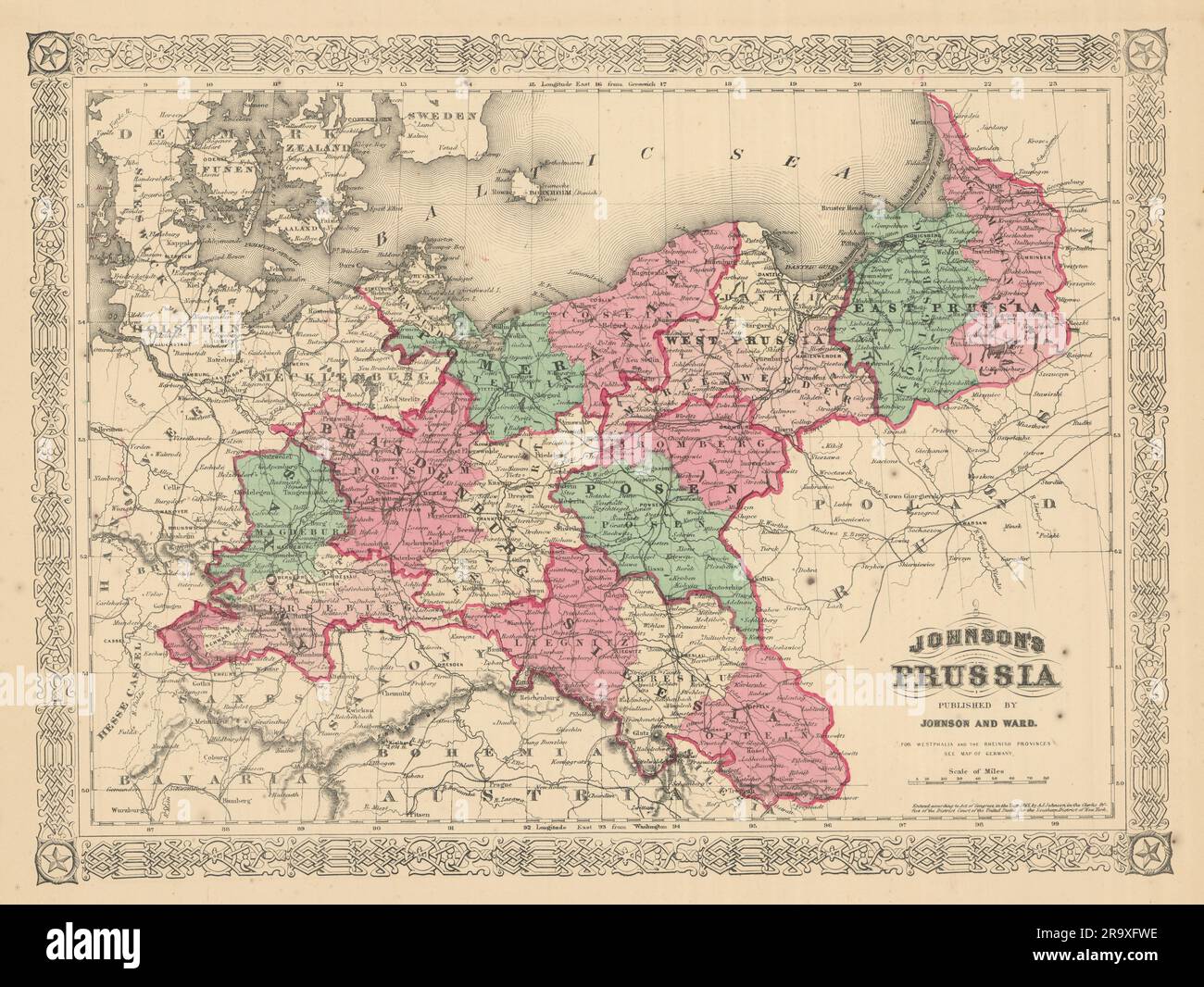 Johnsons Preußen. Sachsen-Schlesien Brandenburg-Vorpommern Posen Polen 1866 Karte Stockfoto