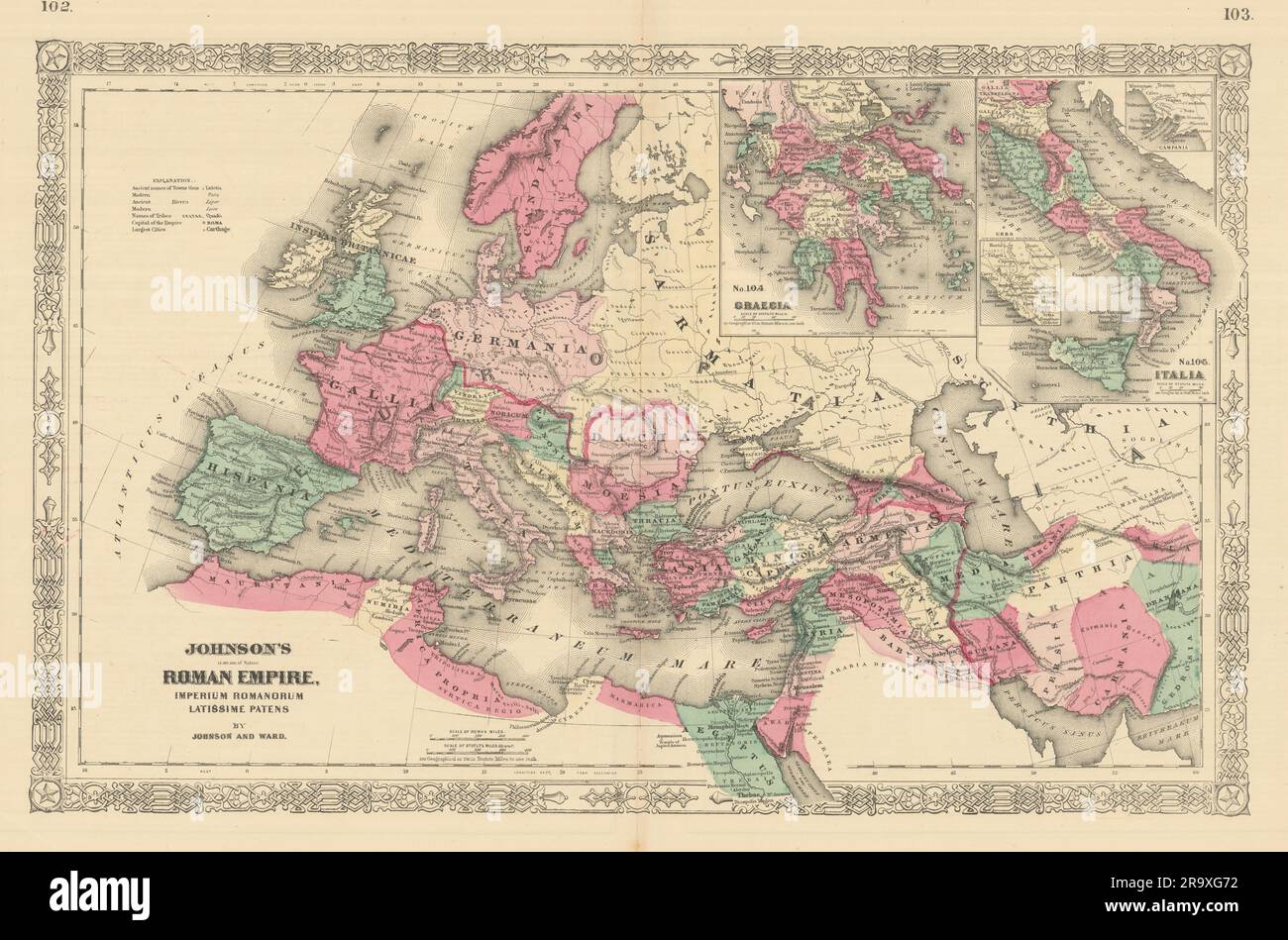 Johnsons römisches Reich. Imperium Romanorum. Karte 1866 Graecia Italia Griechenland Italien Stockfoto