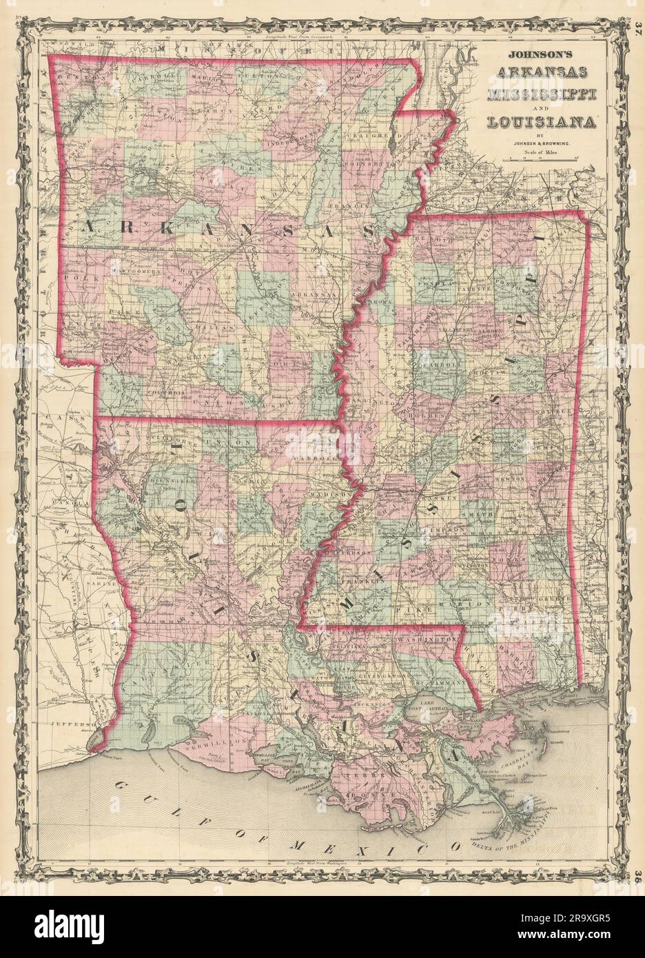 Johnson's Arkansas, Mississippi und Louisiana mit Landkarten von 1861 Stockfoto