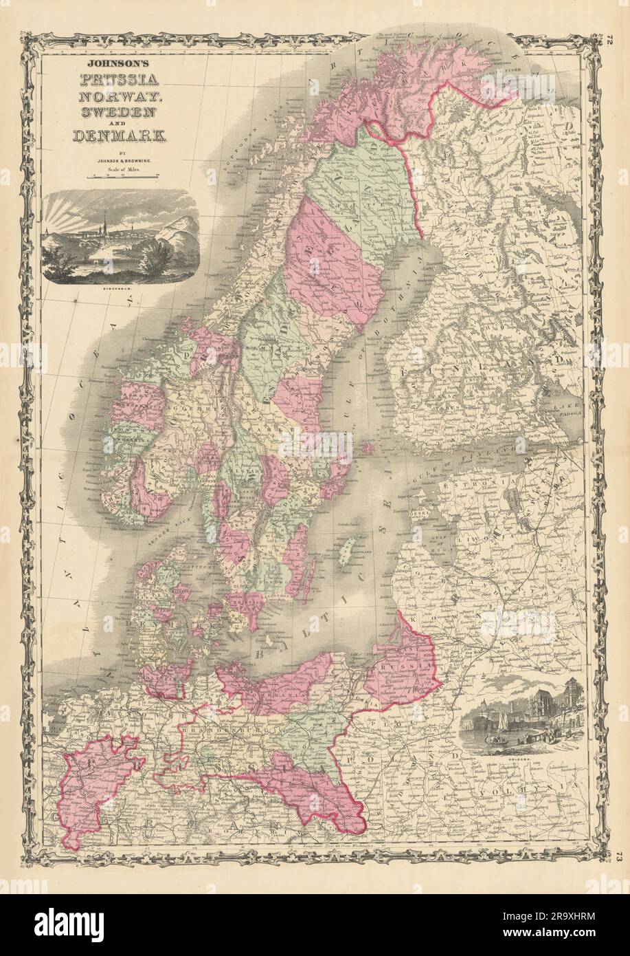 Johnson's Prussia, Norwegen, Schweden und Dänemark. Skandinavische Ostsee-Karte Polen 1861 Stockfoto
