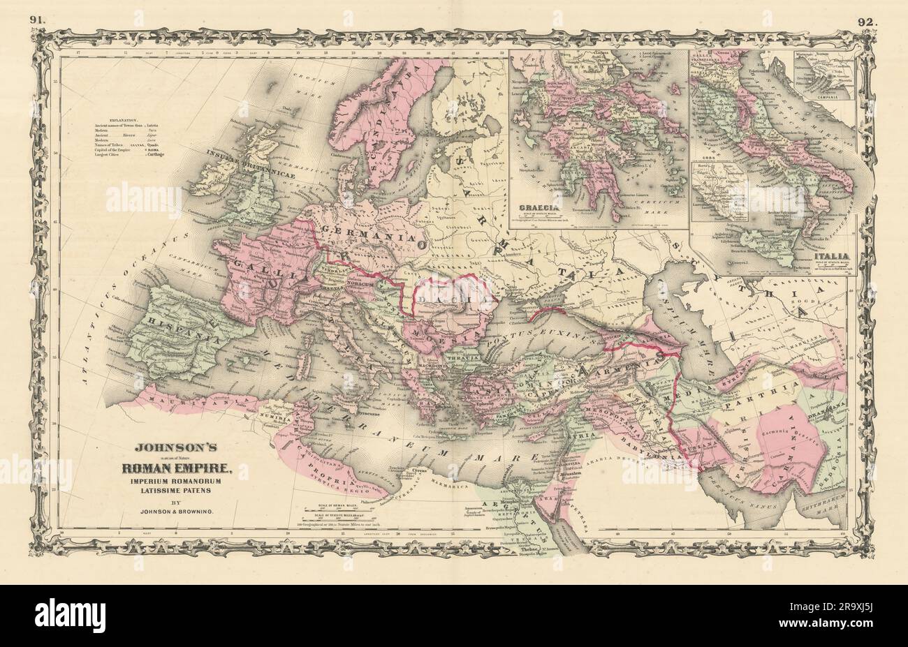 Johnsons römisches Reich. Imperium Romanorum. Karte 1861 Graecia Italia Griechenland Italien Stockfoto
