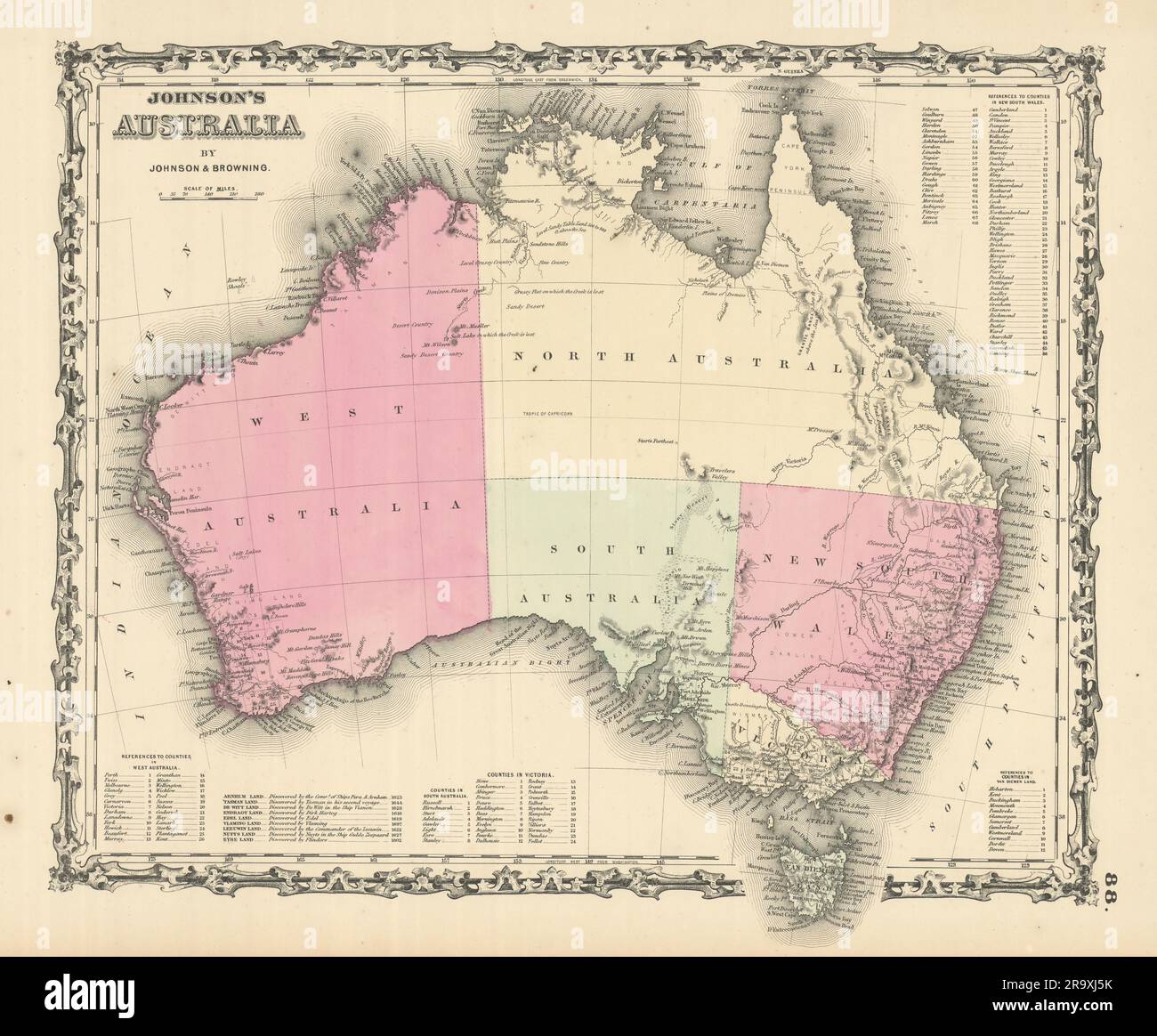 Johnson ist Australien. Kolonie Nordaustraliens. Keine 1861 Jahre alte Karte von Queensland Stockfoto