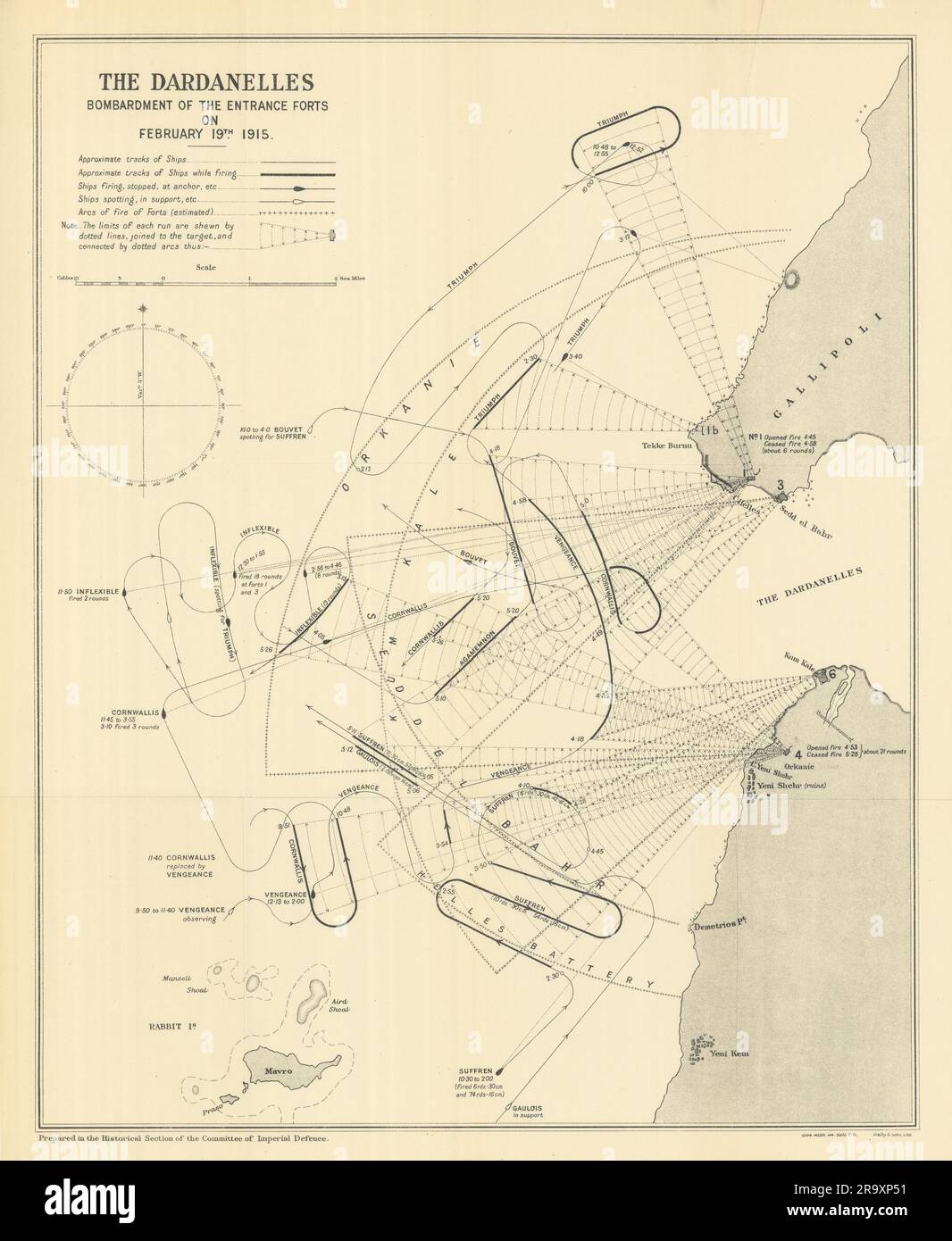 Dardanellen. Angriff auf die Entrance Forts, Februar 19. 1915. Gallipoli 1921 Karte Stockfoto
