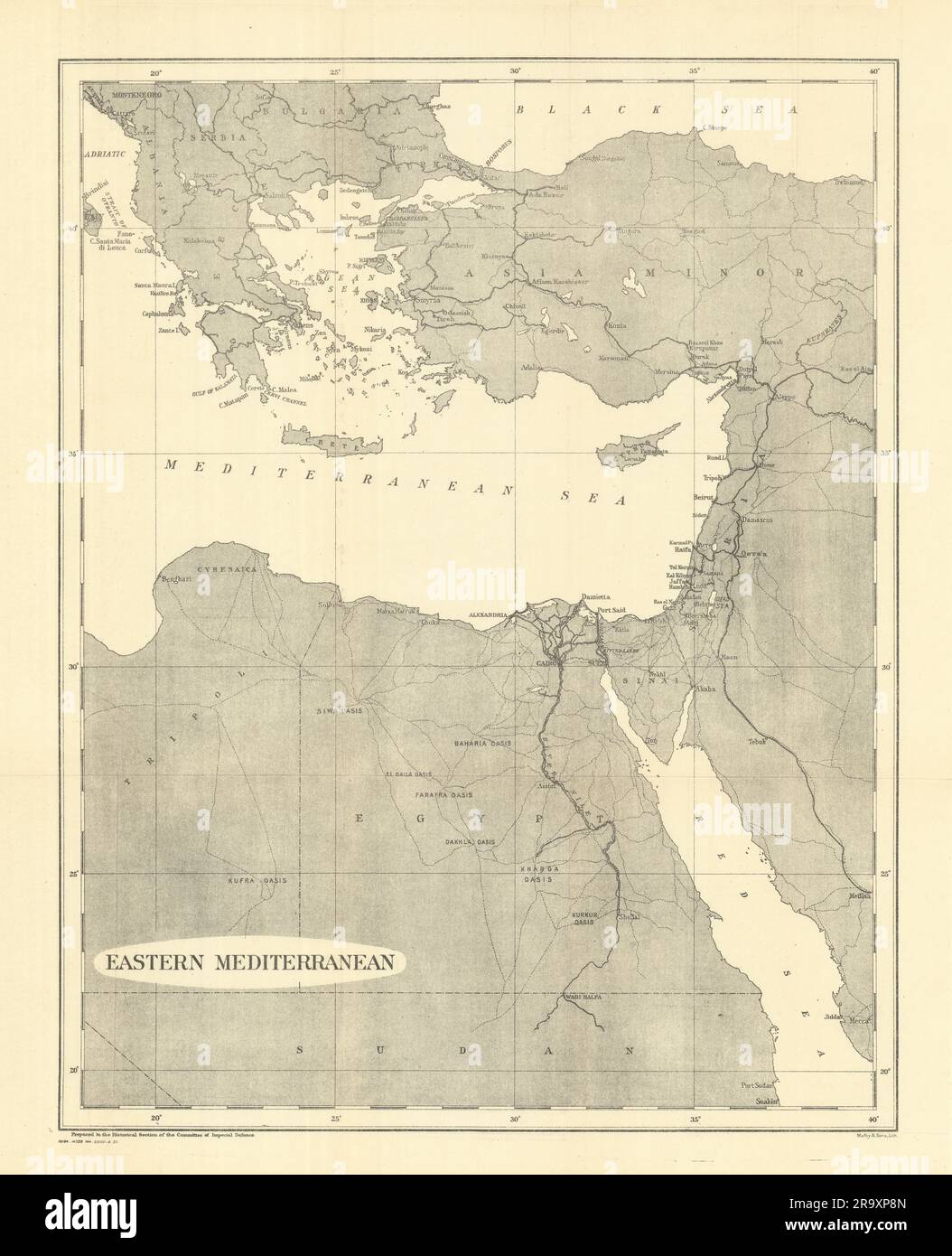 stliches Mittelmeer 1915. Erster Weltkrieg. 1921 Alte Antike Karte