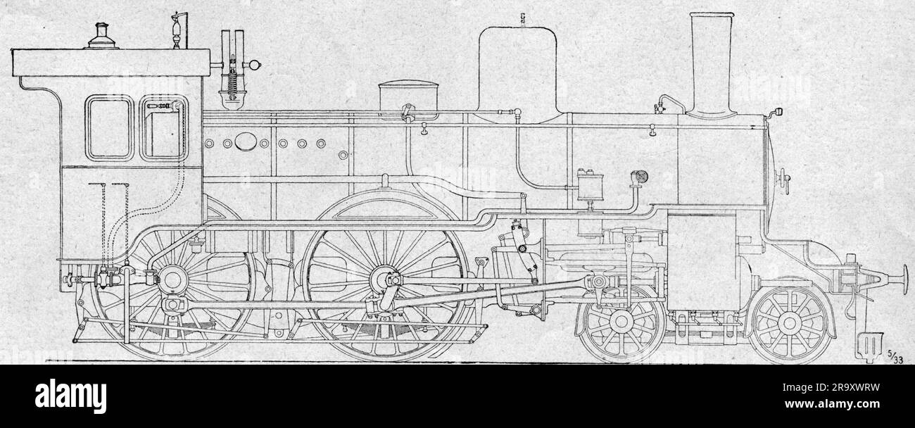 Verkehr/Transport, Eisenbahn, Lokomotiven, Dampflokomotive, Ziehung, HOLZGRAVIERUNG, 1907, URHEBERRECHT DES KÜNSTLERS MUSS NICHT GEKLÄRT WERDEN Stockfoto