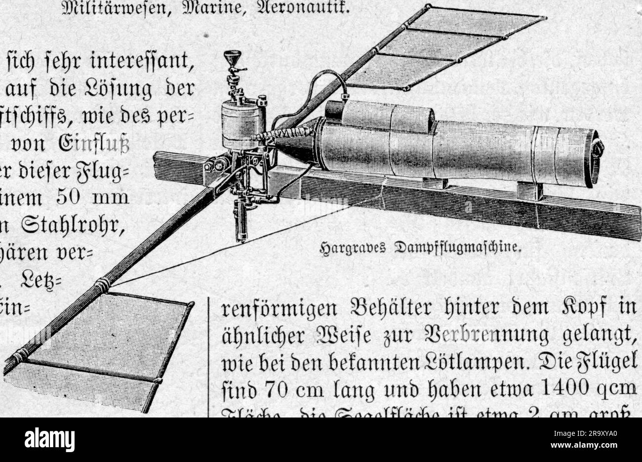 Transport / Transport, Luftfahrt, frühe Flugzeuge, dampfbetriebene Flugmaschine von Lawrence Hargrave, URHEBERRECHT DES KÜNSTLERS MUSS NICHT FREIGEGEBEN WERDEN Stockfoto