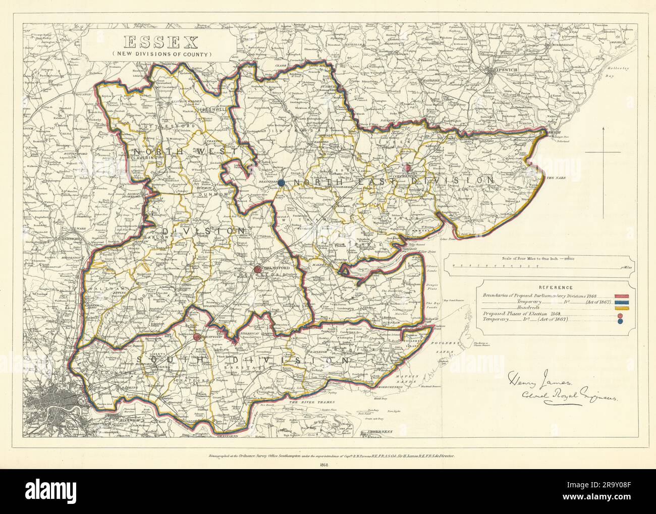 Essex (Neue Divisionen der Grafschaft). JAMES, ICH BIN'S Boundary Commission 1868 alte Karte Stockfoto