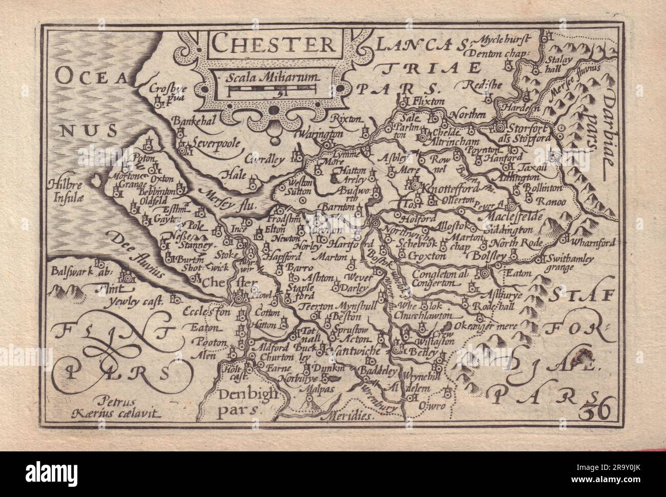 Chester von van den Keere. „Speed Miniature“ Landkarte von Cheshire, 1632 Jahre alt Stockfoto
