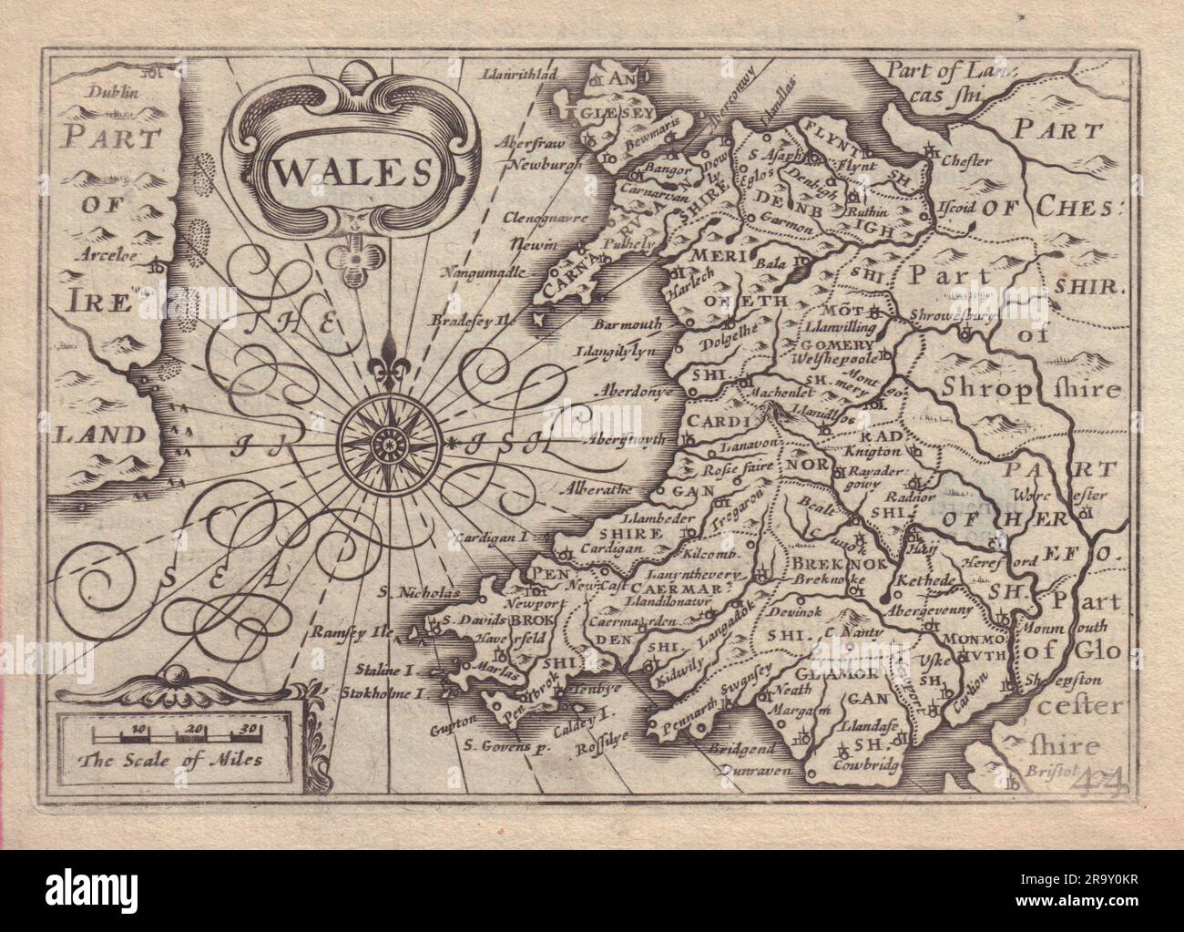 Wales von van den Keere. „Speed Miniature“ 1632 alte antike Karte Stockfoto