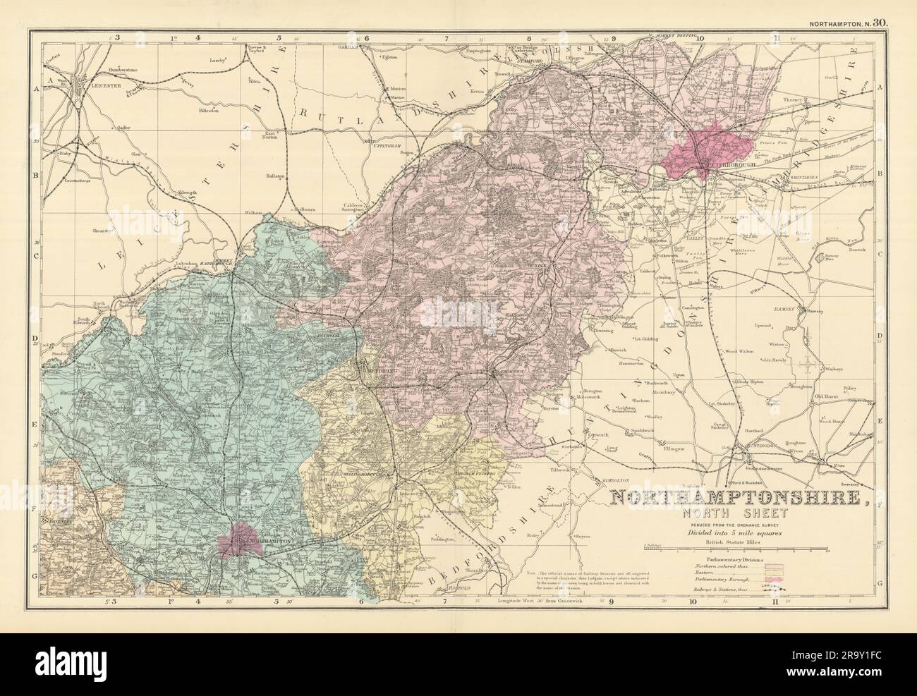 NORTHAMPTONSHIRE (North), Karte des antiken Bezirks von GW BACON, 1891 Jahre alt Stockfoto