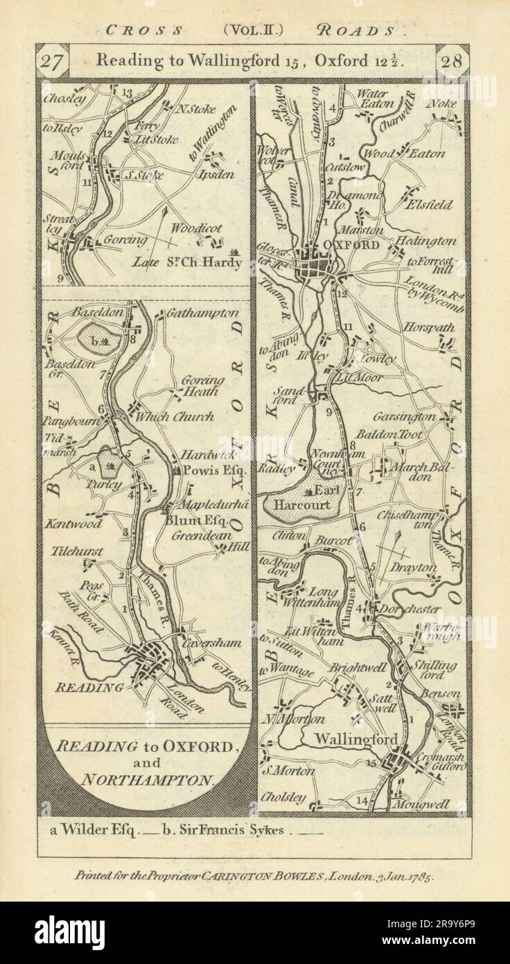 Reading-Wallingford-Dorchester-Cowley-Oxford Road Strip Karte PATERSON 1785 Stockfoto