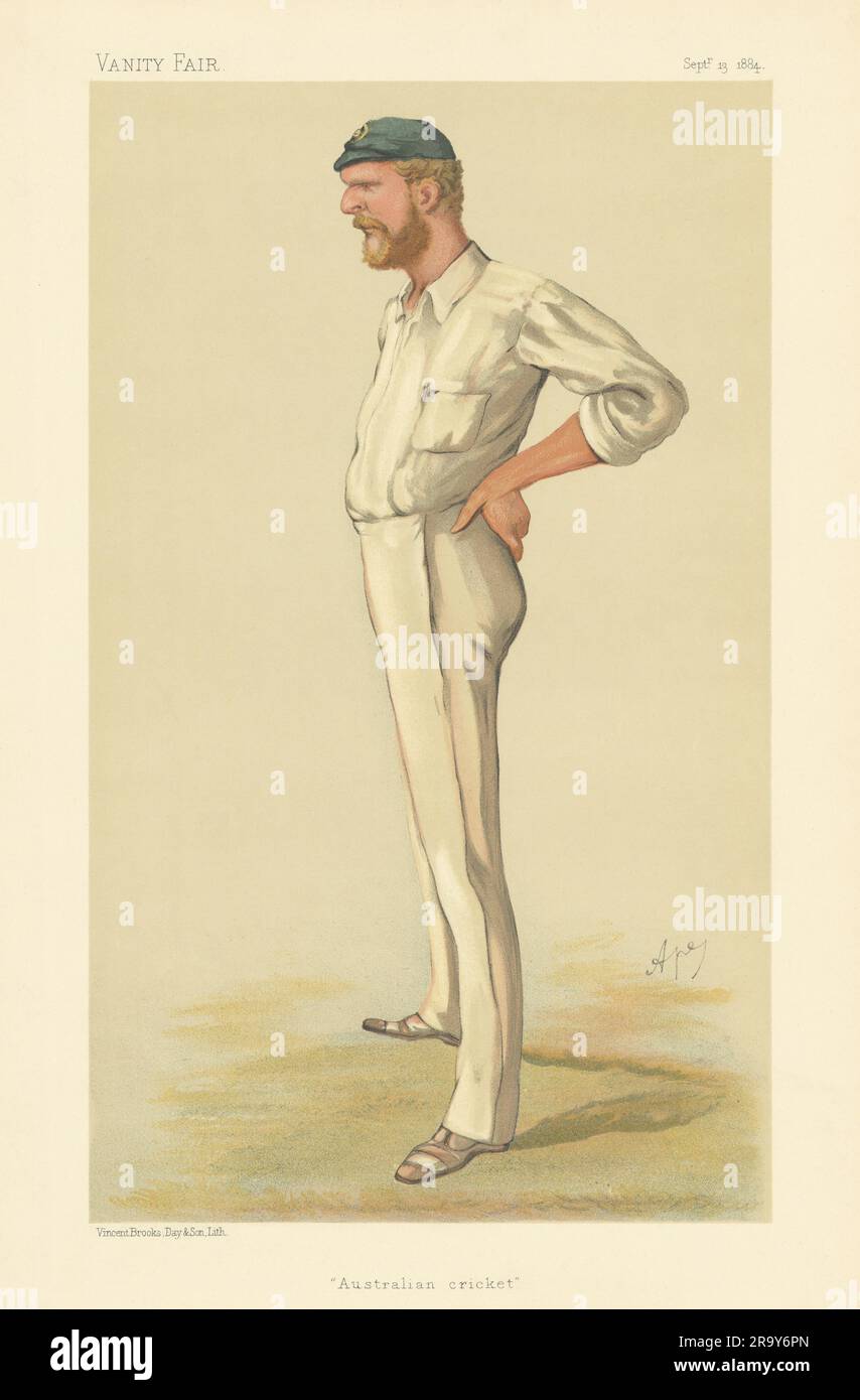 KOSMETIKSPIONAGE-CARTOON George Bonnor "Australian Cricket" Fielder. Von Ape 1884 Stockfoto
