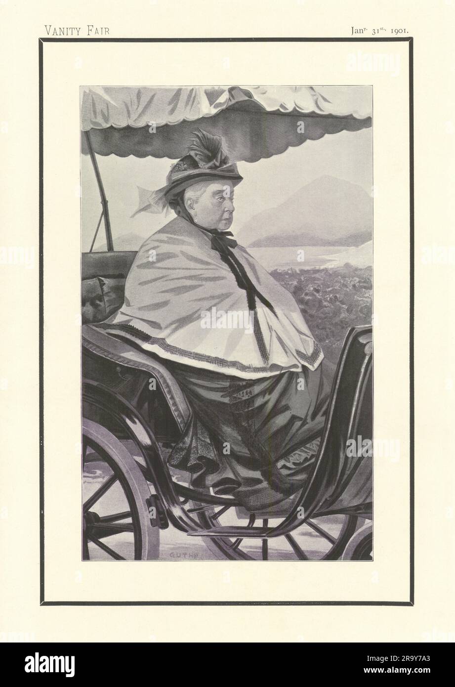 EITELKEIT, SPIONAGE, ZEICHENTRICKFILM Queen Victoria. Von GUTH, 1901 altes, antikes Bild Stockfoto