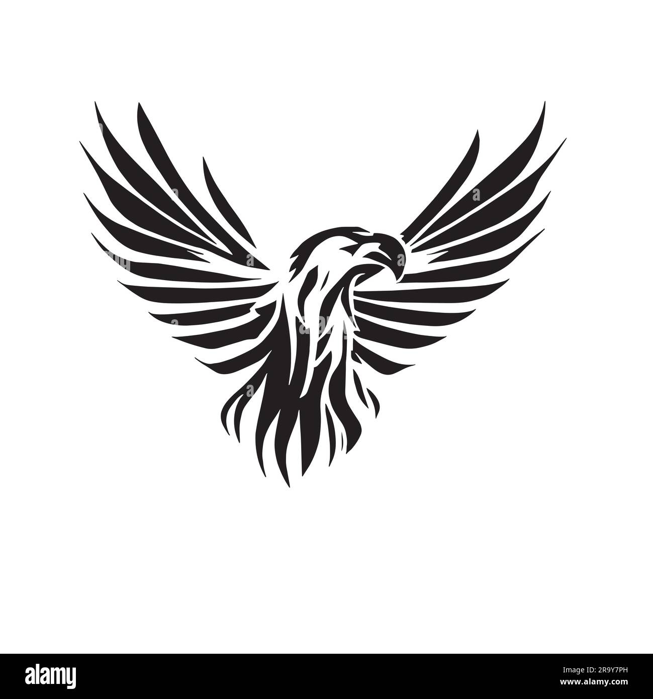 Logo-Darstellung eines Adlers, der während der Jagd fliegt, in schwarzer Farbe auf weißem Hintergrund Stock Vektor