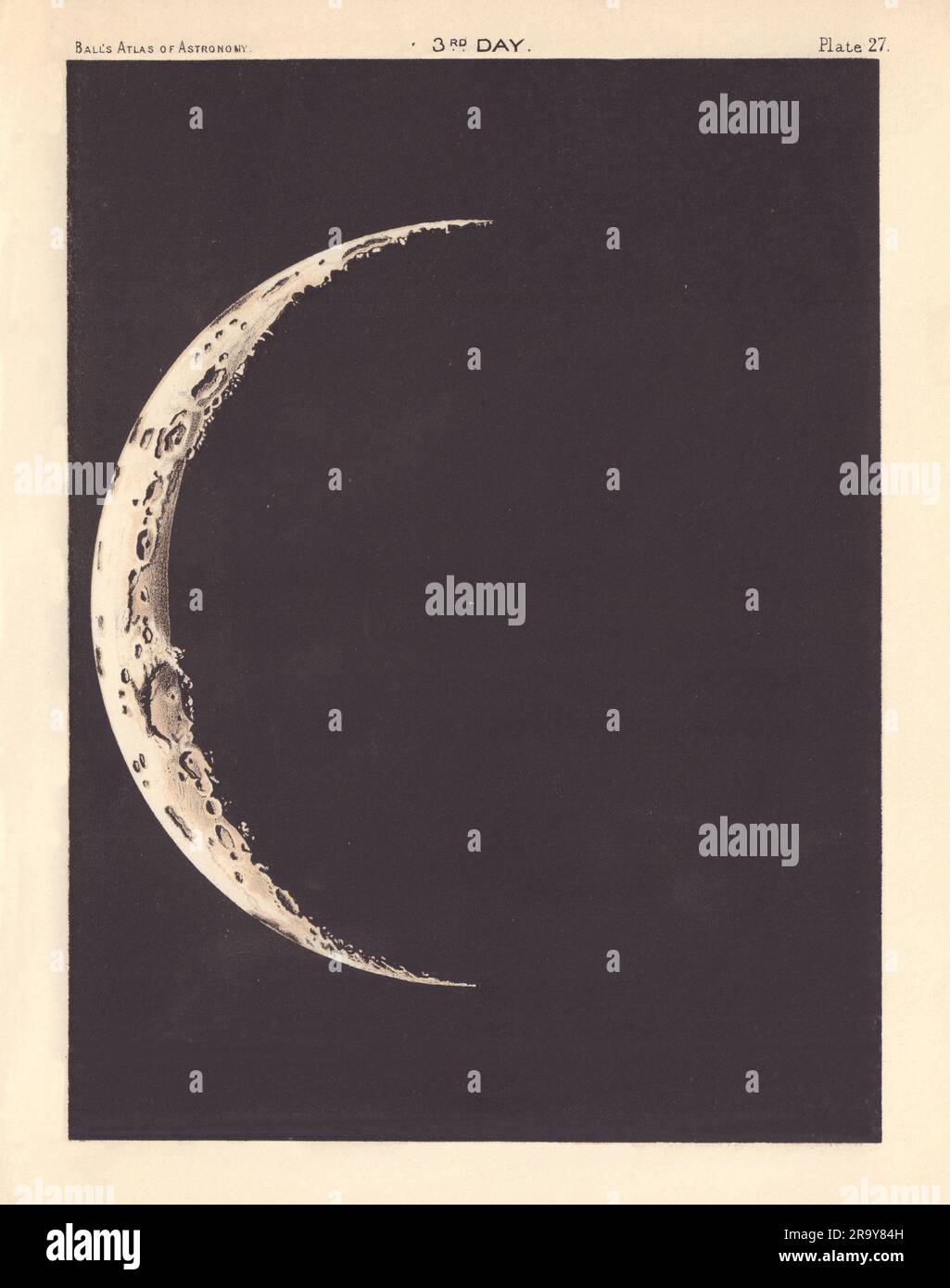 Phases of the Moon - 3. Day von Robert Ball. Astronomie 1892 alte antike Karte Stockfoto