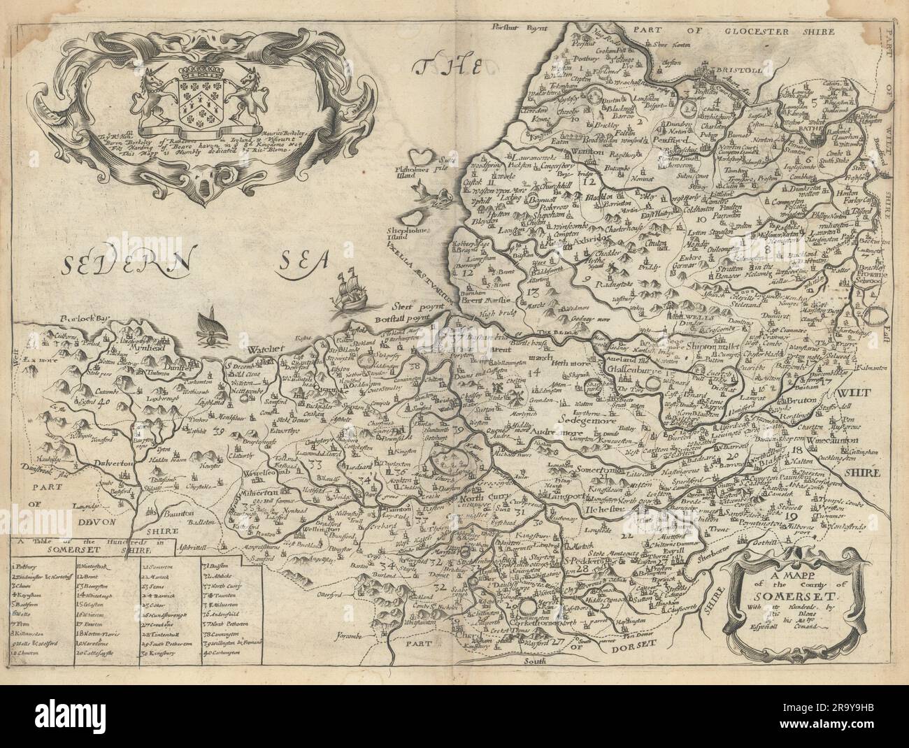 Ein Mapp aus der Grafschaft Somerset, mit Hunderten von Richard Blome 1673 Stockfoto