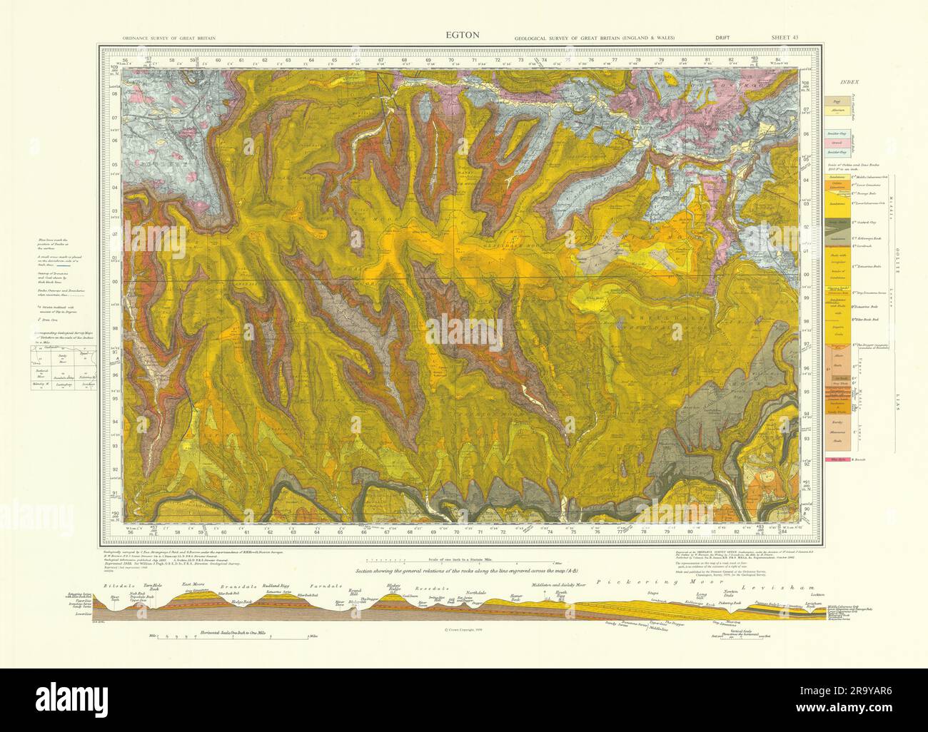 Egton. Vintage geologische Karte. Blatt 43. Yorkshire North York Moors 1966 Stockfoto