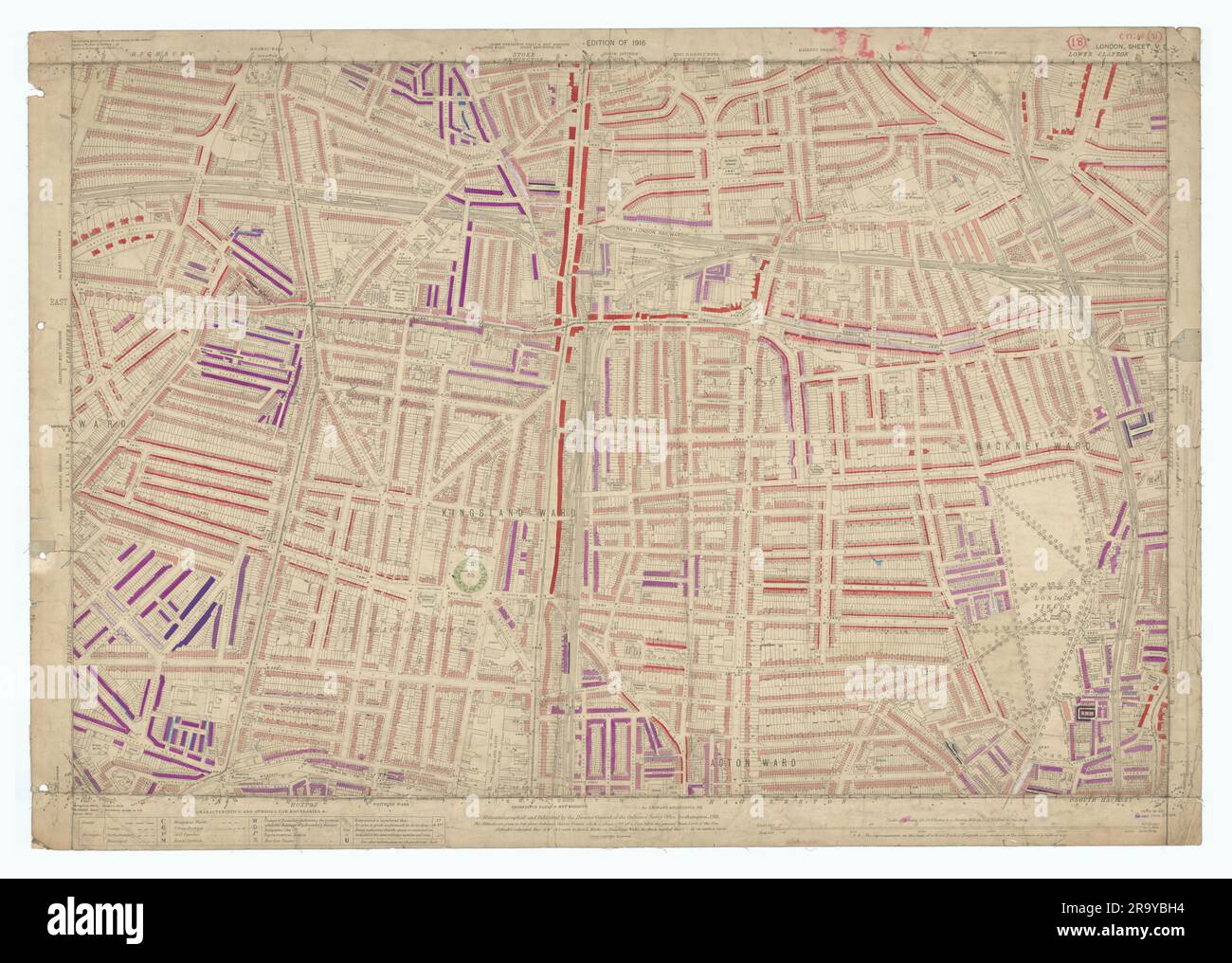 LSE POVERTY OS PROOF KARTE Hackney Downs - Kingsland - Dalston - Haggerston 1928 Stockfoto