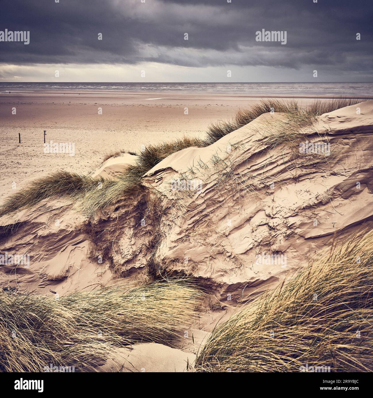 Meeresstrand und Sanddünen an der Küste von Fylde Stockfoto