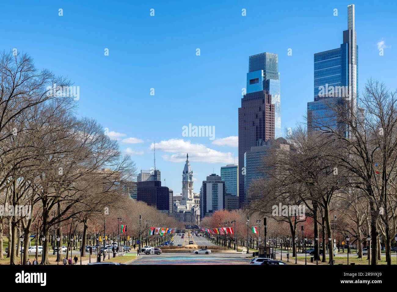 Die Skyline von Philadelphia im Frühling, Pennsylvania, USA Stockfoto