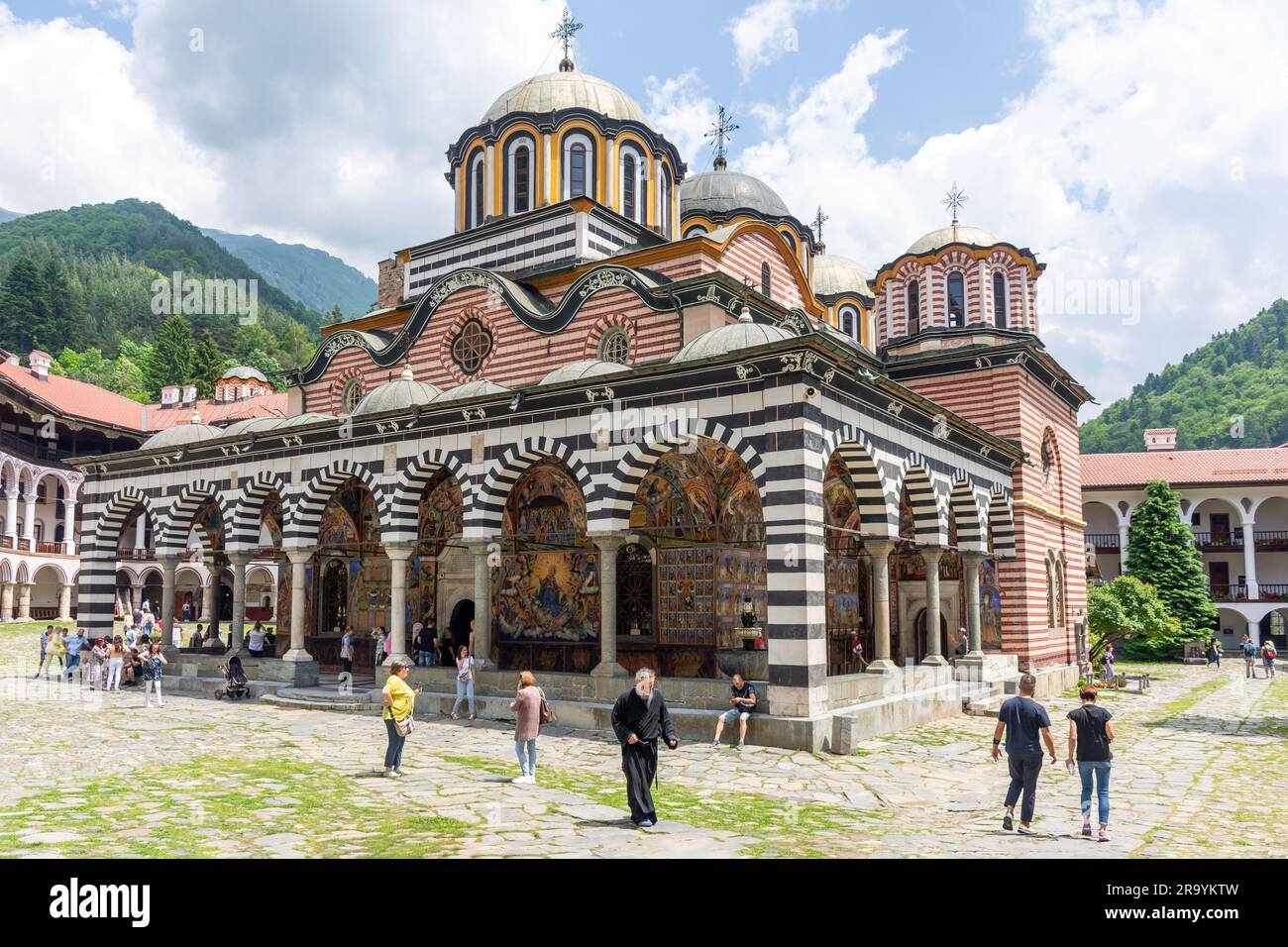Kloster Rila (Sveti Ivan Rilski) aus dem 10. Jahrhundert, Naturpark des Klosters Rila, Republik Bulgarien Stockfoto