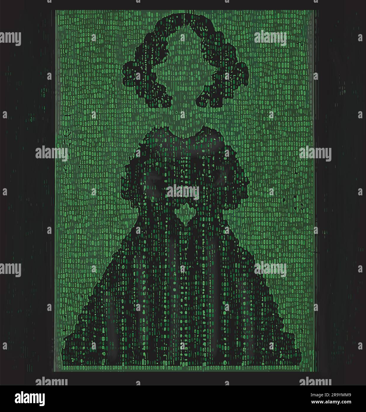 Umriss von Ada Lovelace in grünem Binärcode, bestehend aus Nullen und Einsen Stock Vektor