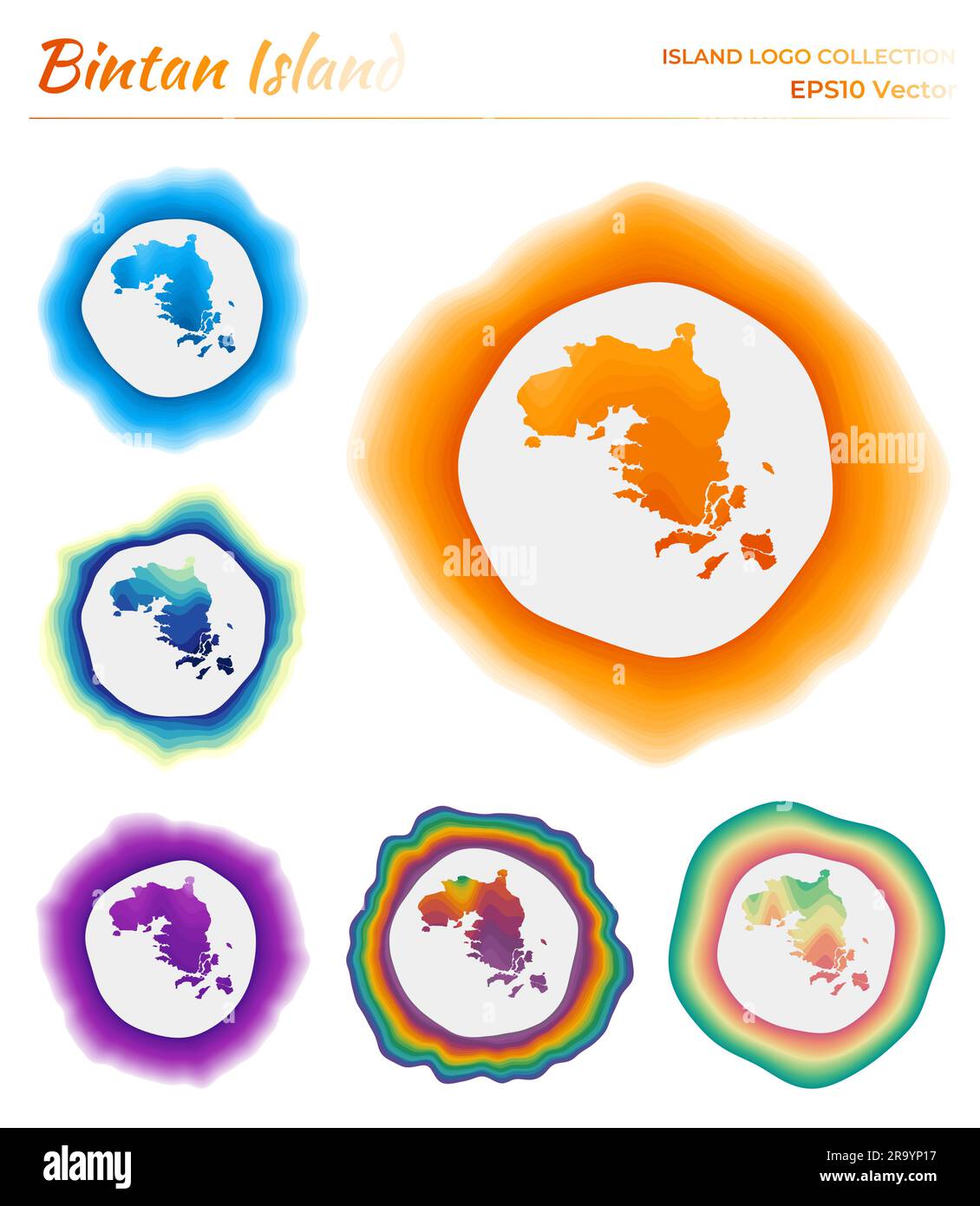 Bintan Logo-Kollektion. Farbenfrohes Abzeichen der Insel. Schichten um die Randform der Insel Bintan. Vektordarstellung. Stock Vektor