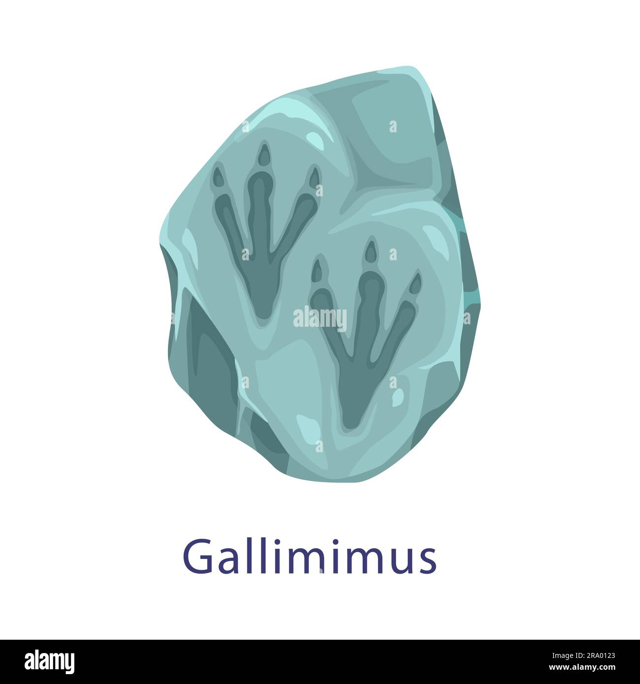 Uralte Dinosaurier-Fußabdrücke, Fossilien. Prägeschichtliche Reptilienpfoten, tierschritt aus der jurassic-Zeit oder Paläontologie wissenschaftlicher Fußabdruck Gallimimus Dinosaurier archäologische Steinimprägung Stock Vektor