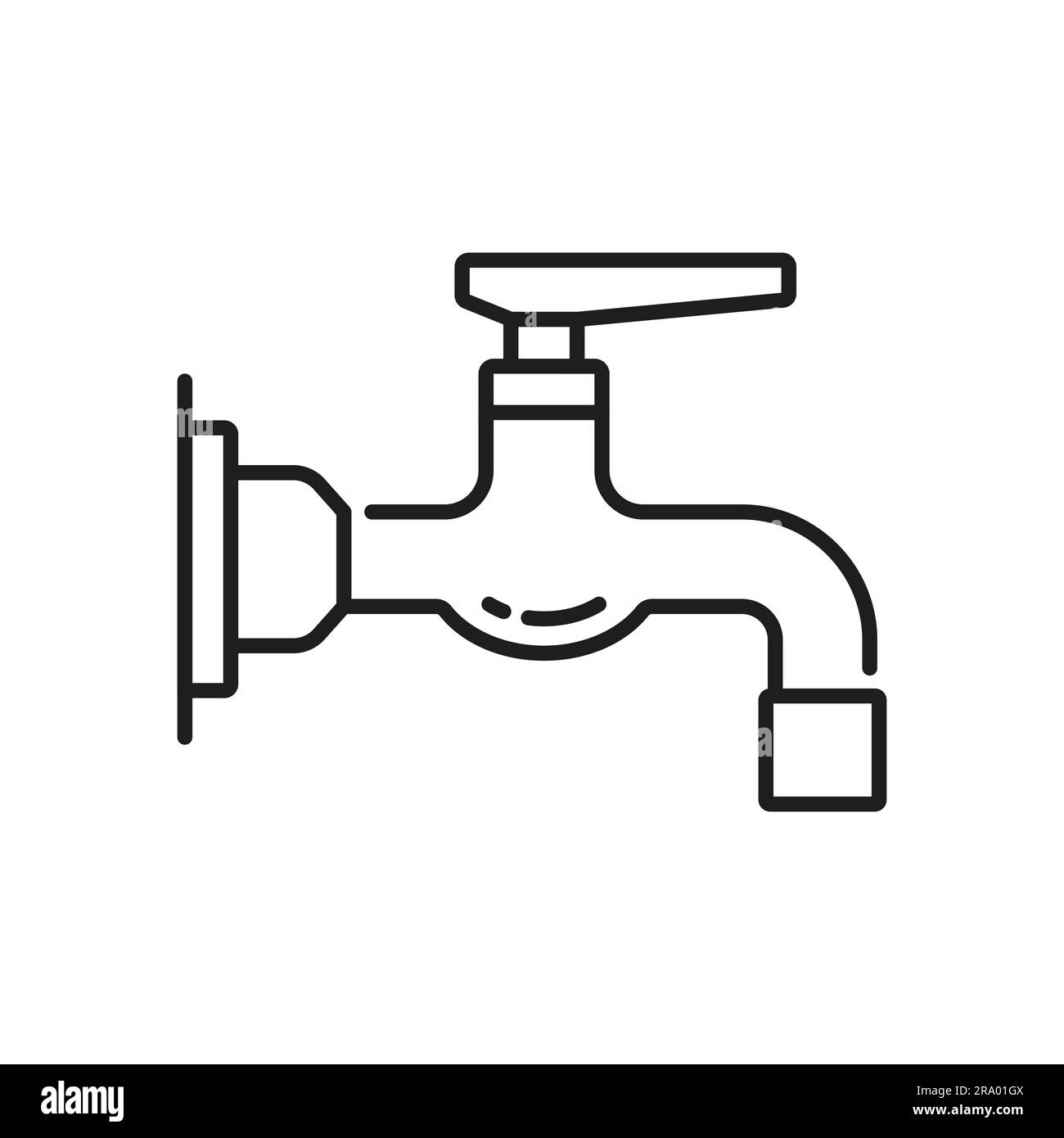 Umrisssymbol für Wasserhahn für Küche und Badezimmer. Lineares Vektorsymbol für Wasserhahn in der Küche, Wassermischer in der Toilette oder Hahnventil in der Badewanne. Badezimmer mit modernen Wasserhähnen als Umrissschild oder Symbol Stock Vektor