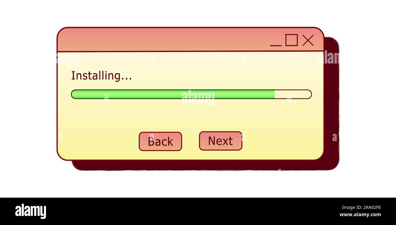 Dialogfeld wird installiert. Retro-PC-Benutzeroberfläche mit Ästhetik. 80s 90s Jahre altes Benutzeroberflächenelement und klassisches ästhetisches Symbol. Stock Vektor