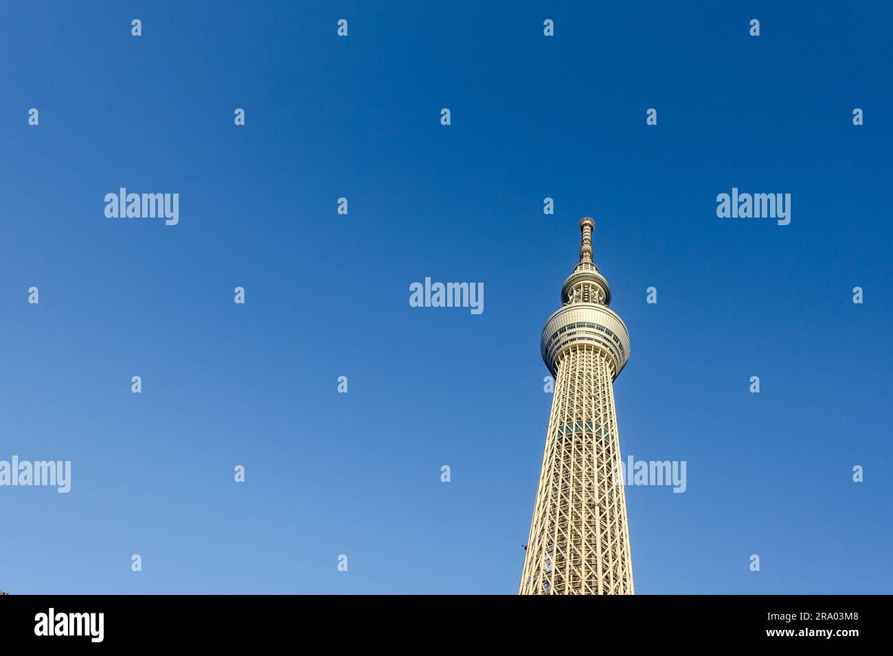 Tokyo Skytree Tower (634 Meter hoch) mit blauem Himmel Hintergrund als negativer Raum Stockfoto
