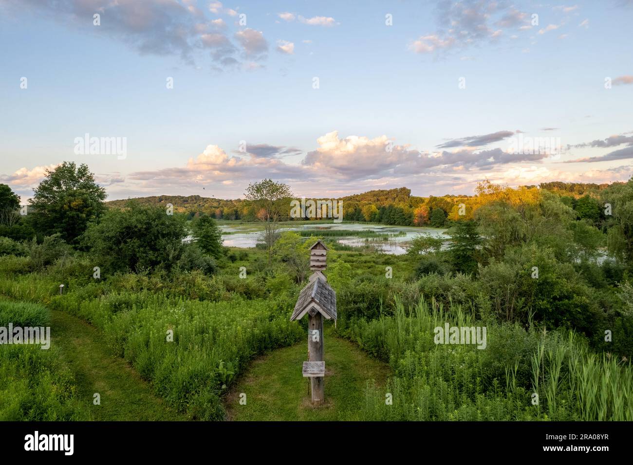 Luftaufnahme des 6 1/2 Station Road Sanctuary in Goshen, New York, am 4. Juli 2021. Stockfoto