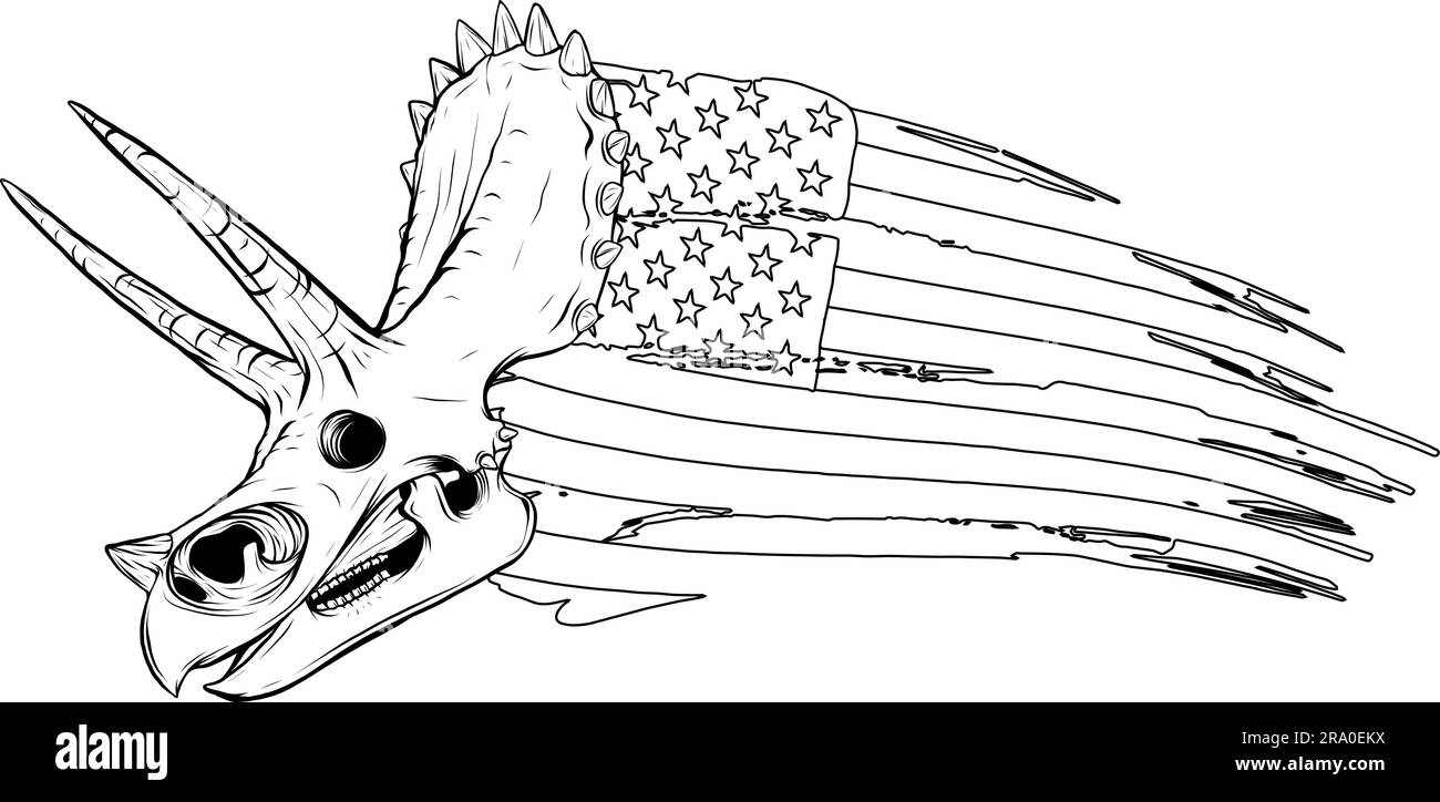 Fossil-Dinosaurier-Schädel, Linienkunst-Vektordarstellung Stock Vektor