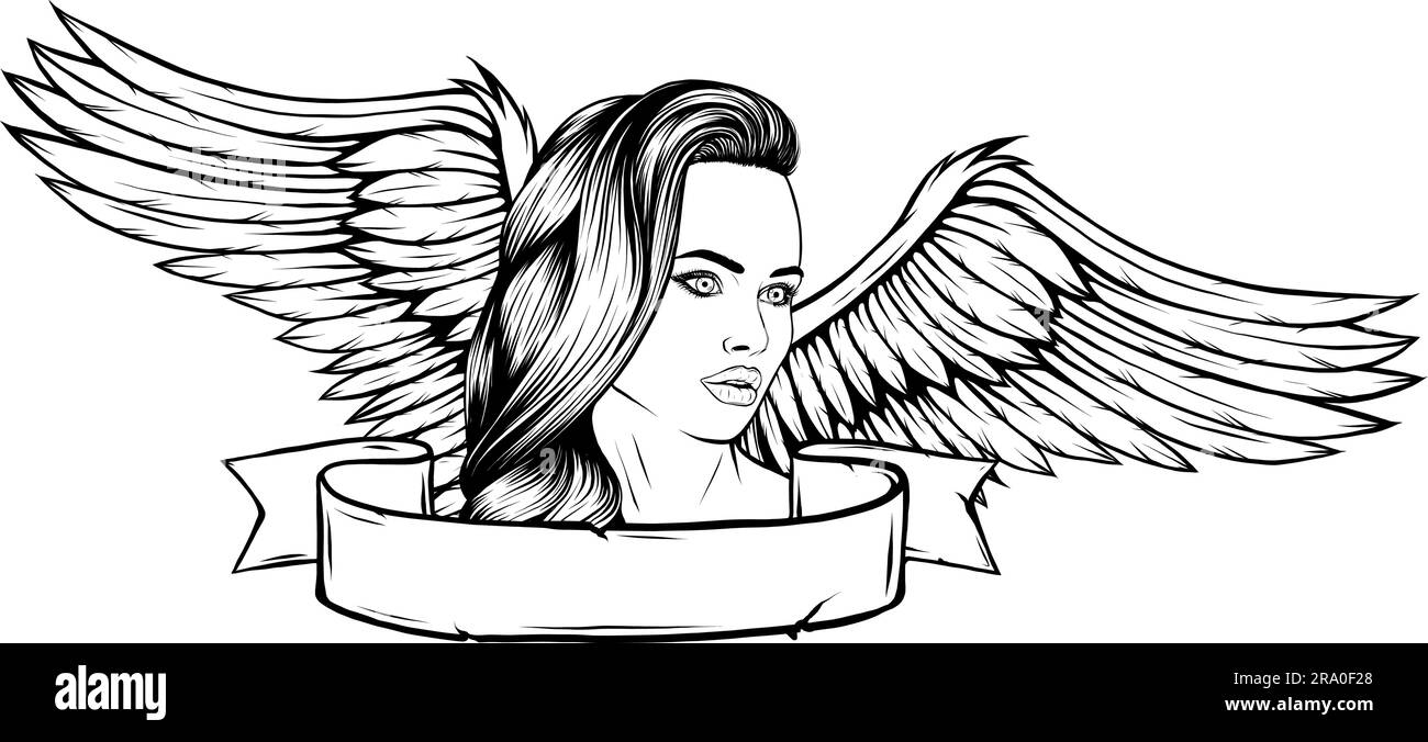 Engelsfrau. Vektordarstellung eines weiblichen Schönheitsengels. Stock Vektor