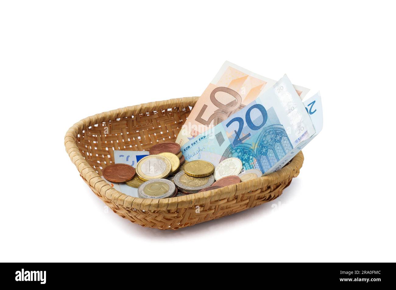 Ein Körbchen mit Geld, so dass eine Sammlung während der Heiligen Messe Stockfoto