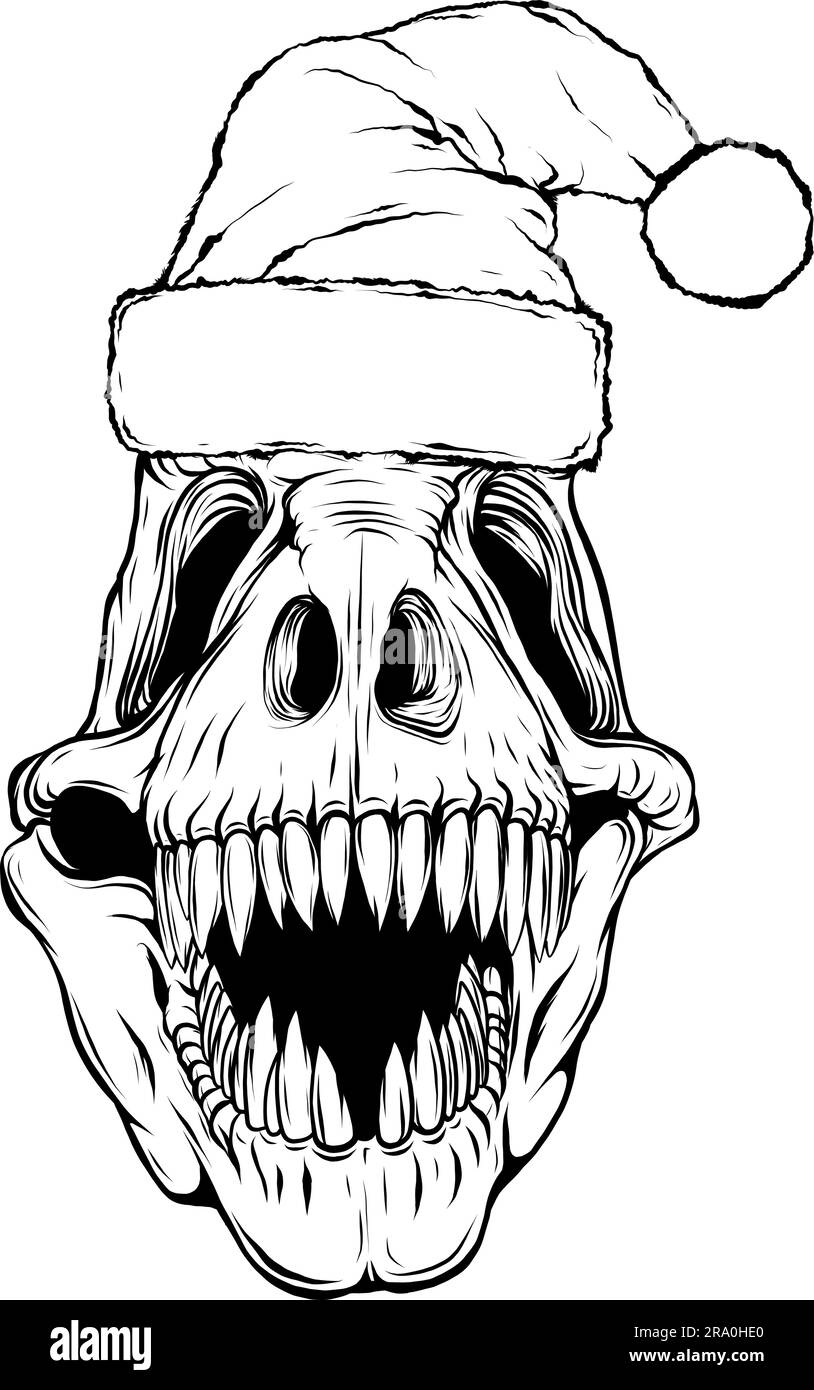 tyrannosaurus rex Dinosaurierkopf in schwarz-weißer Umrisszeichnung Stock Vektor