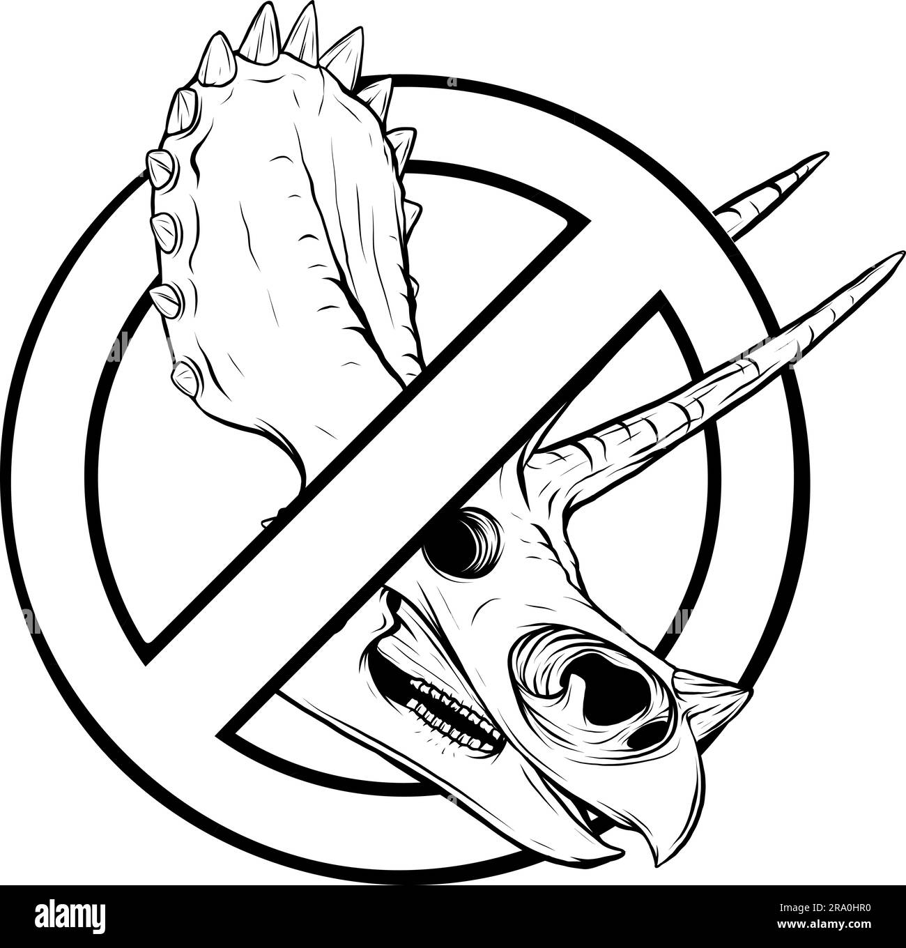 Abstrakte Black Line Dinosaurier Triceratops Skull Outline Stock Vektor